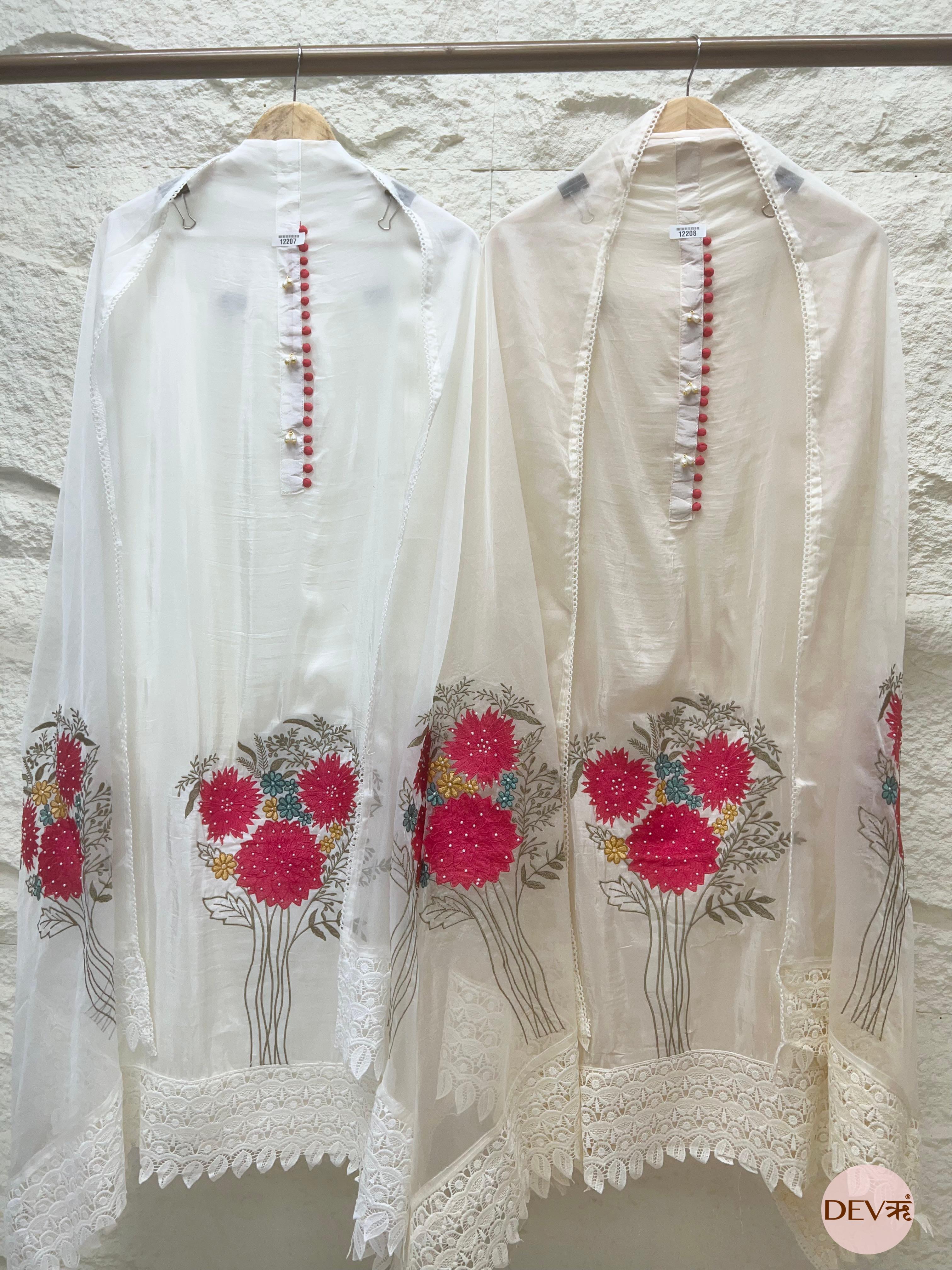Ivory Glass Organza Embroidered Unstitched 3-Piece Suit (Devri – D.No 12208)