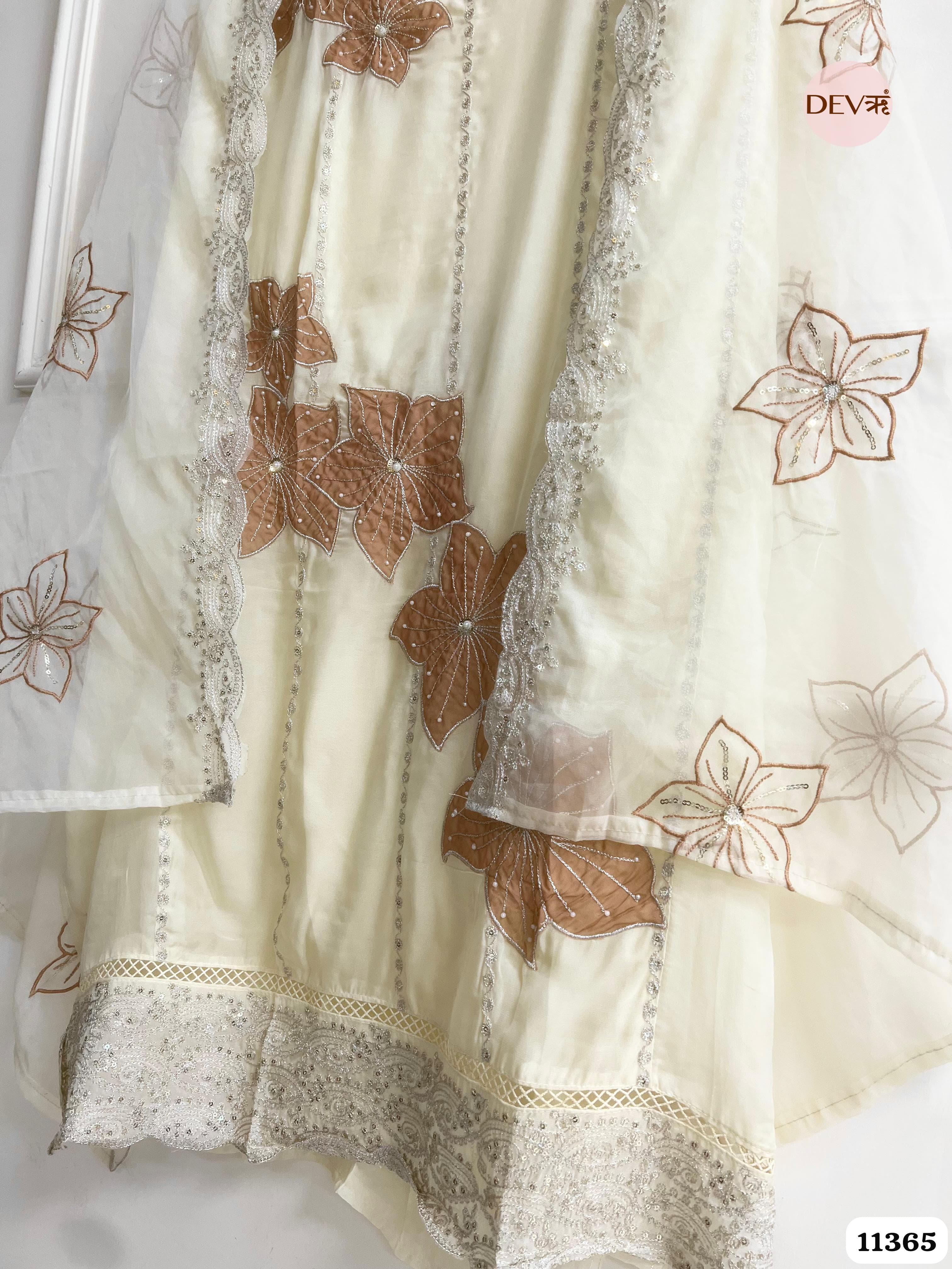 White Organza Unstitched Embroidered -Set Of 3 {11365}