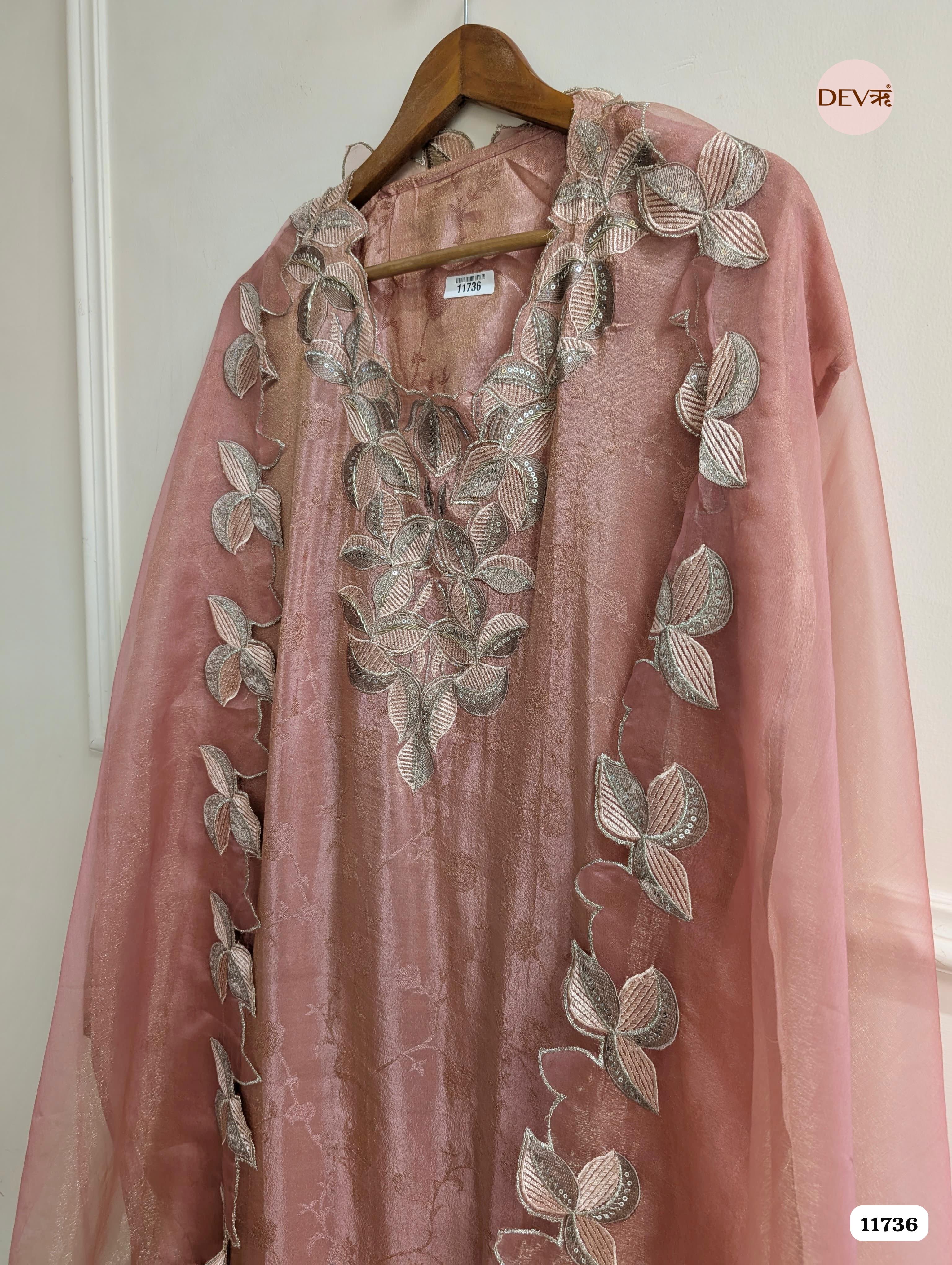 Pink Tissue Silk Woven Unstitched Embroidered -Set Of 3 {11736}