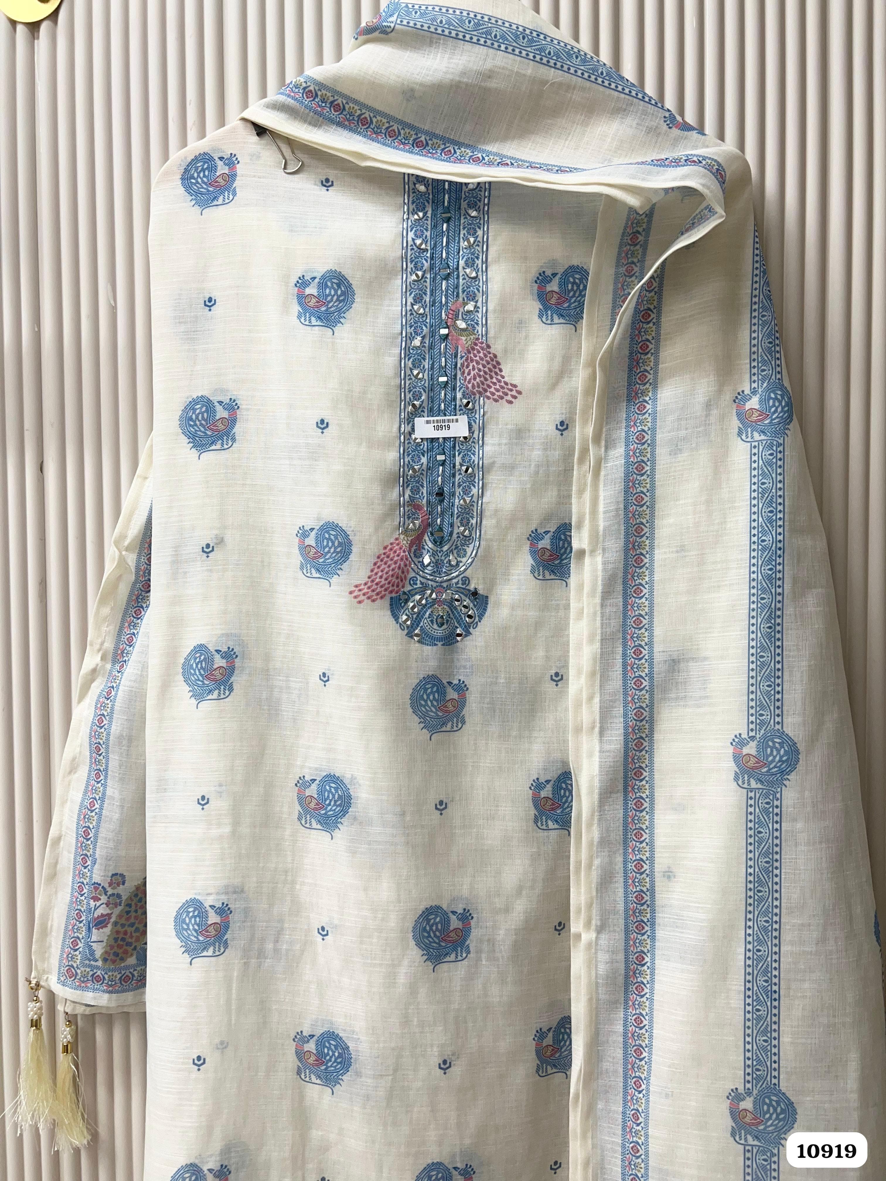 White Jamdani Cotton Unstitched Woven Hand Embidered -Set Of 3