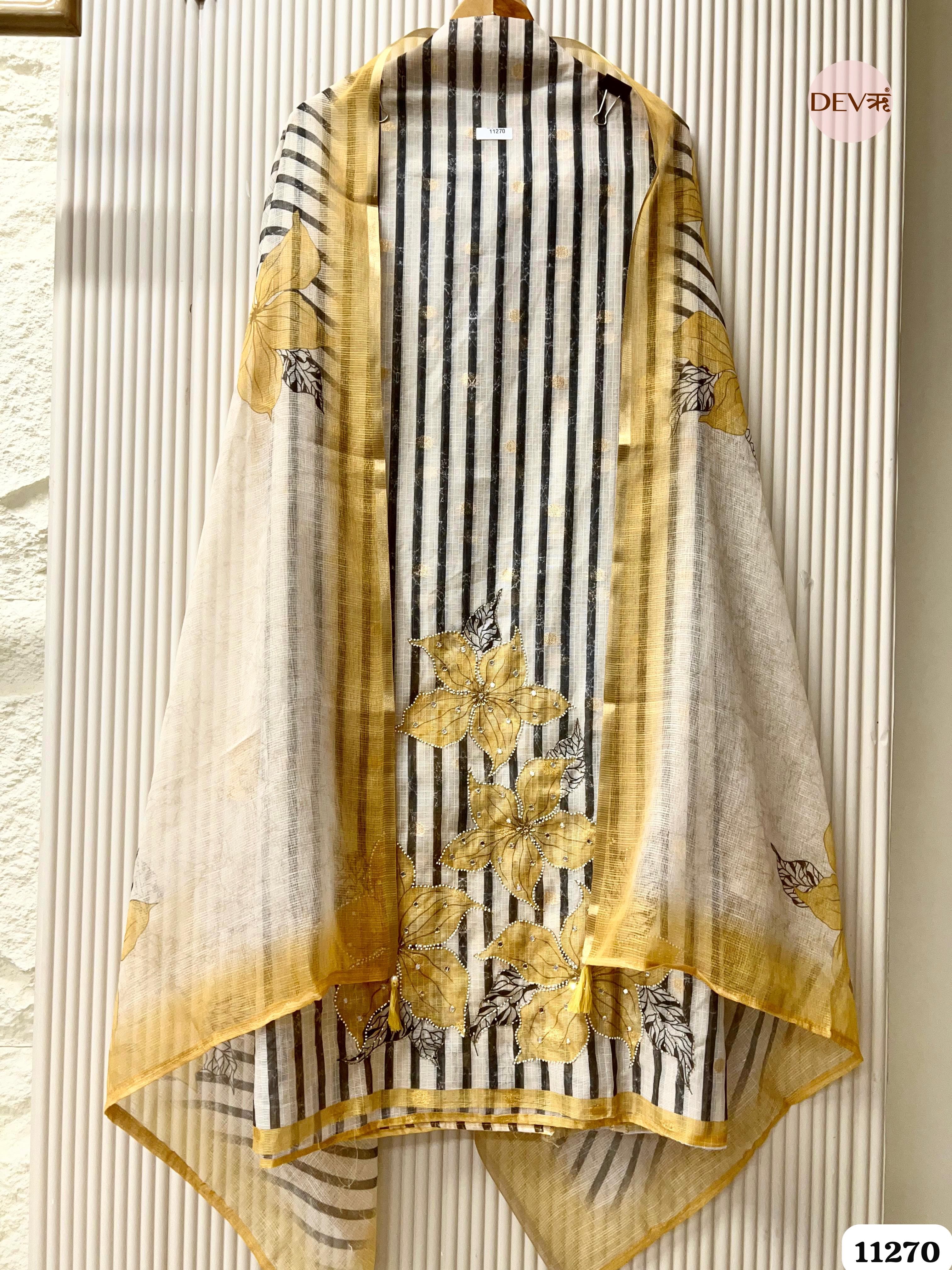 White Silk Unstitched Hand Embroidered -Set Of 3