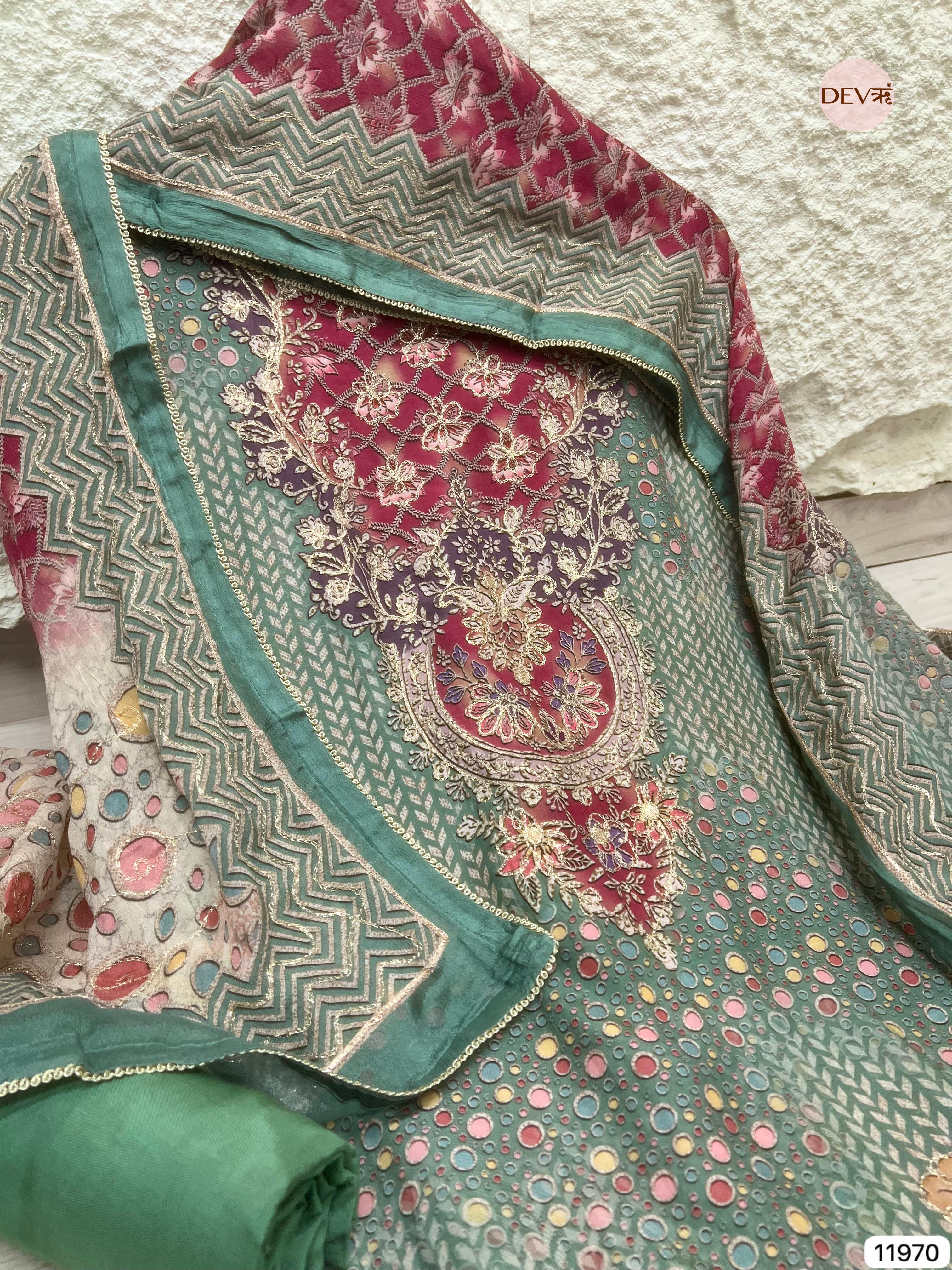 {11970} Green Pure Muslin Unstitched Printed -Set Of 3