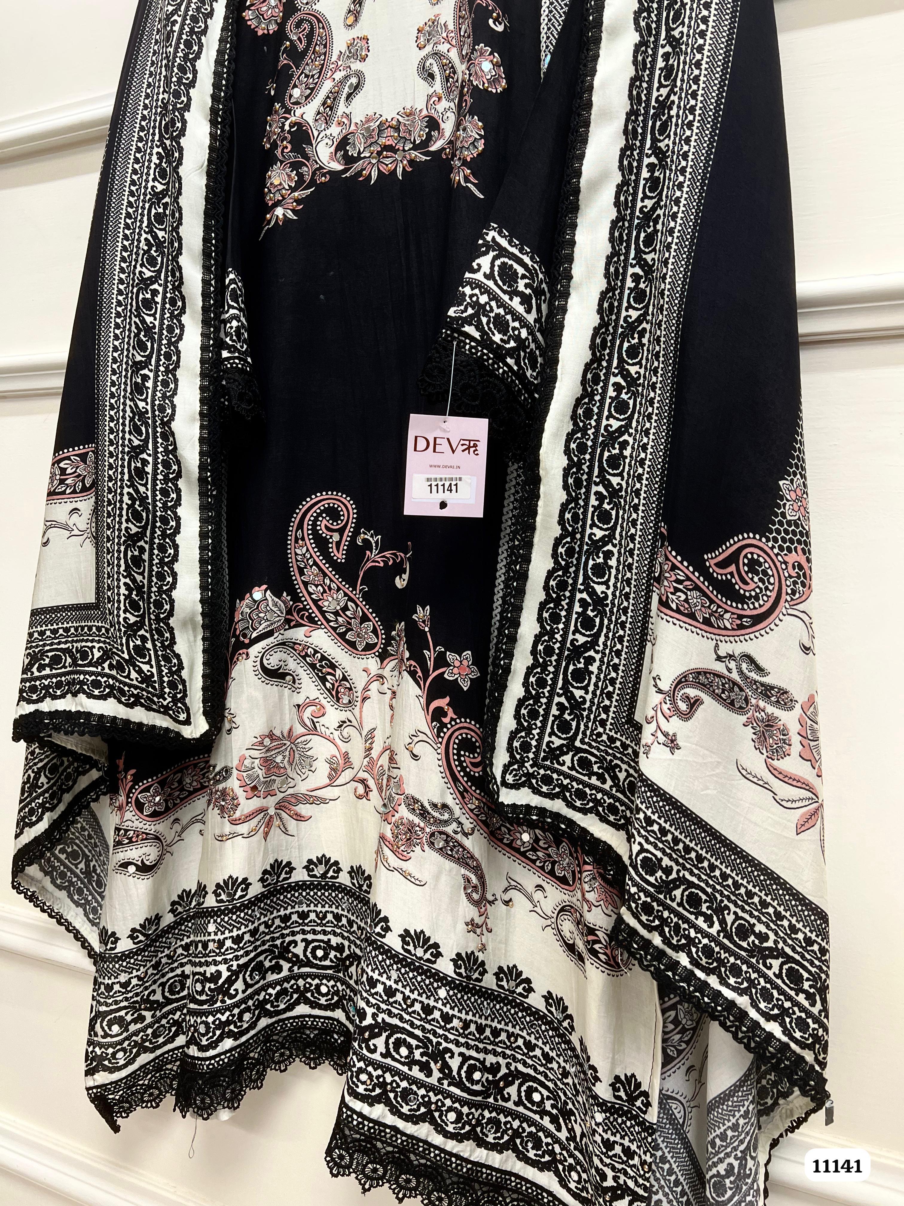 Black Muslin Semi Stitched Printed -Set Of 3 {11141}