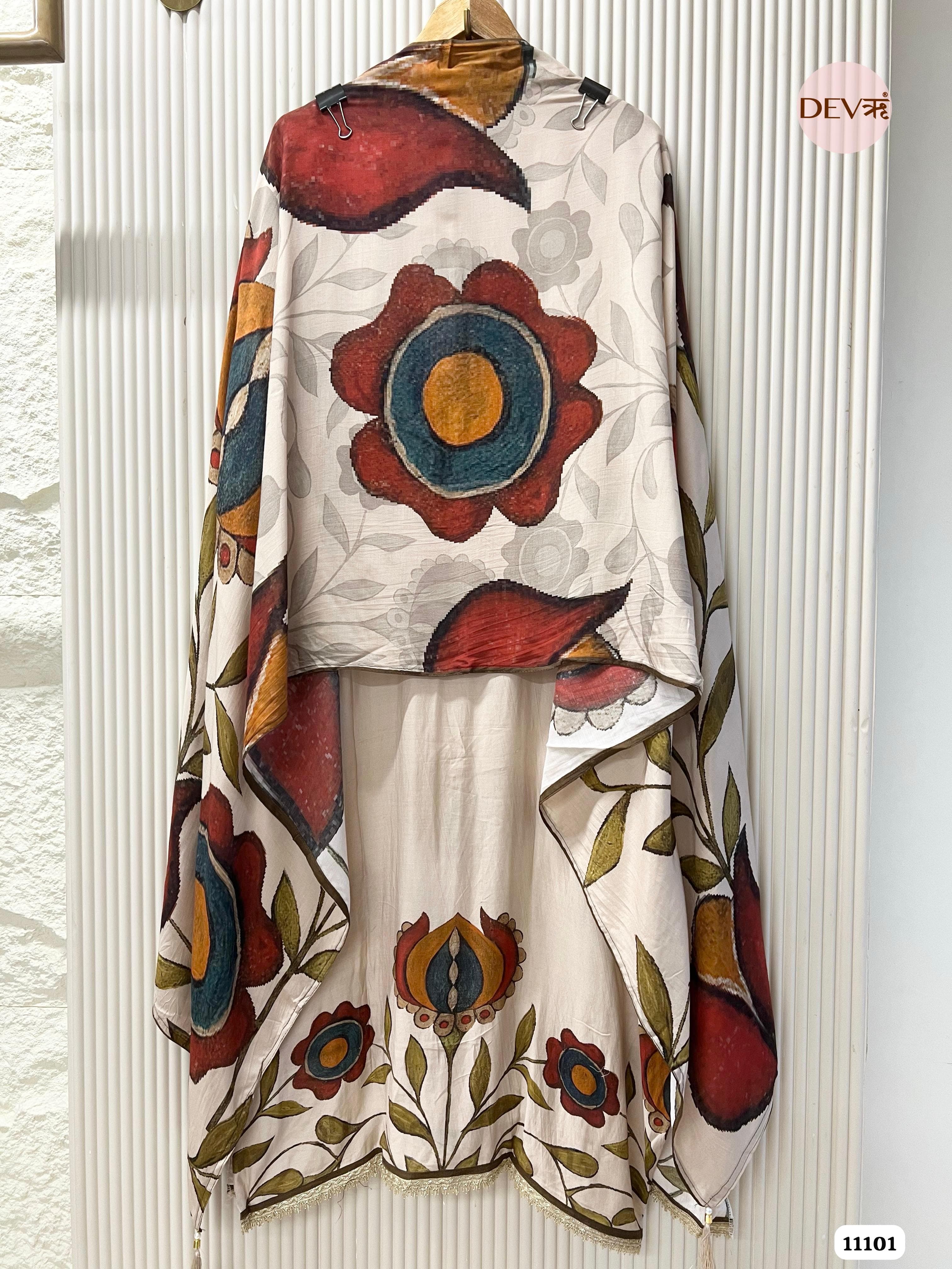 Cream Muslin Printed Semi Stitched Hand Embidered -Set Of 3