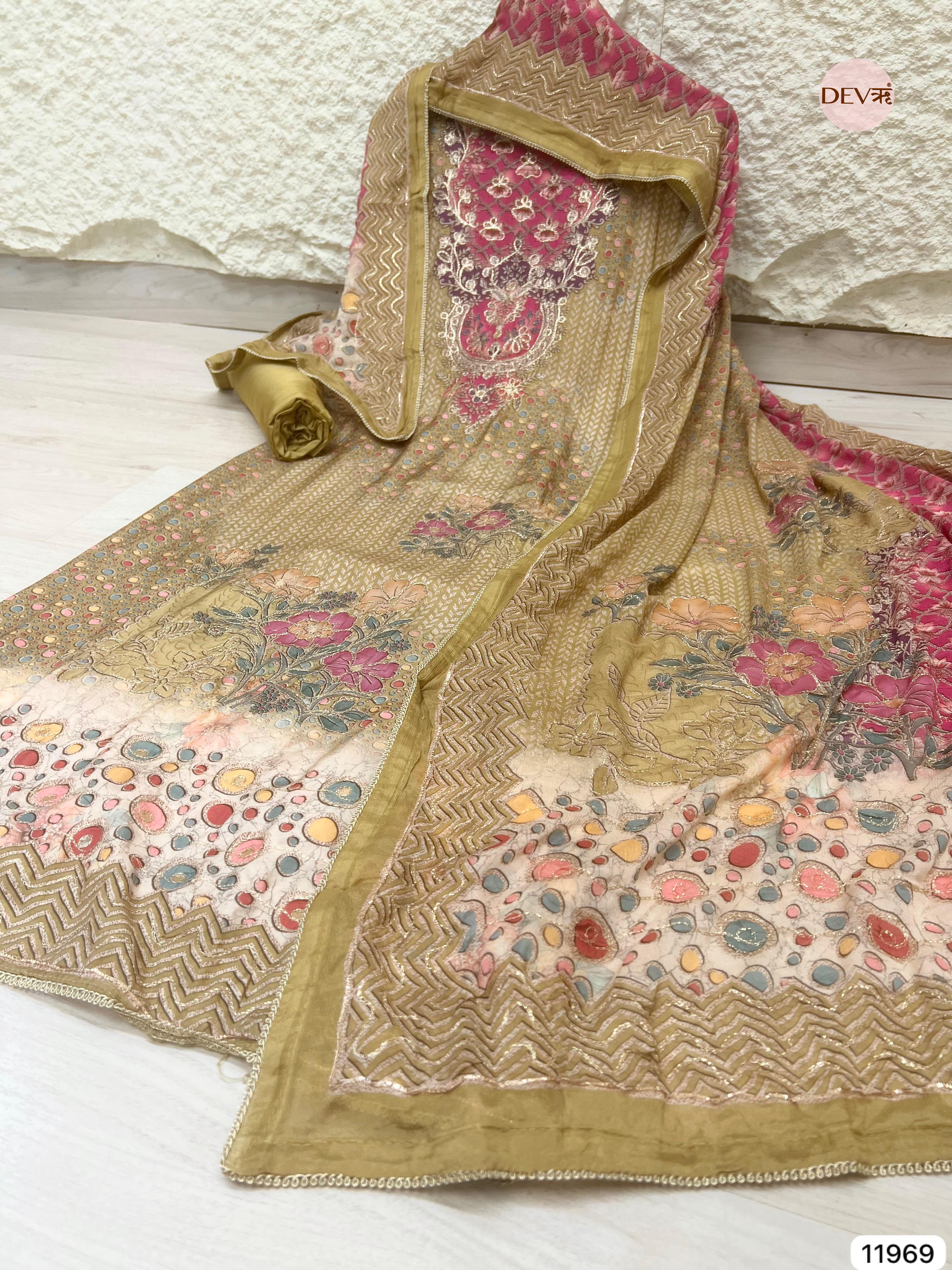 {11969} Yellow Pure Muslin Unstitched Printed -Set Of 3