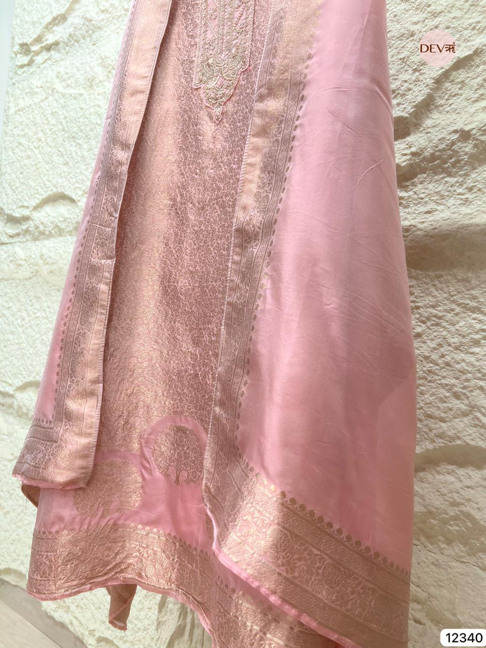 Soft Blush Pink Pure Banarasi Silk Embroidered Unstitched 3-Piece Suit (Devri – D.No 12340)
