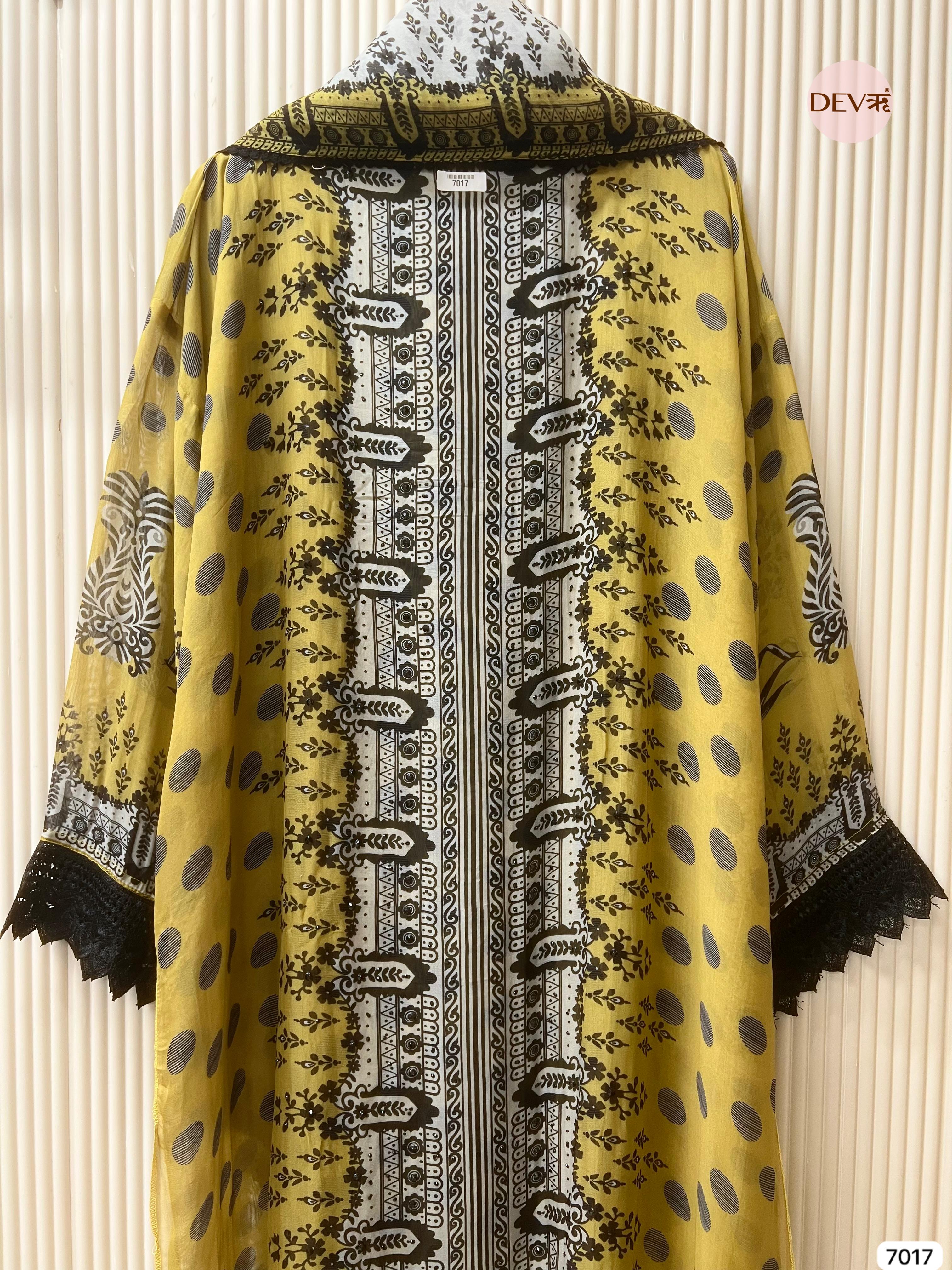 Yellow Organza Semi Stitched Pakistani Printed - Set Of 3 - {7017}