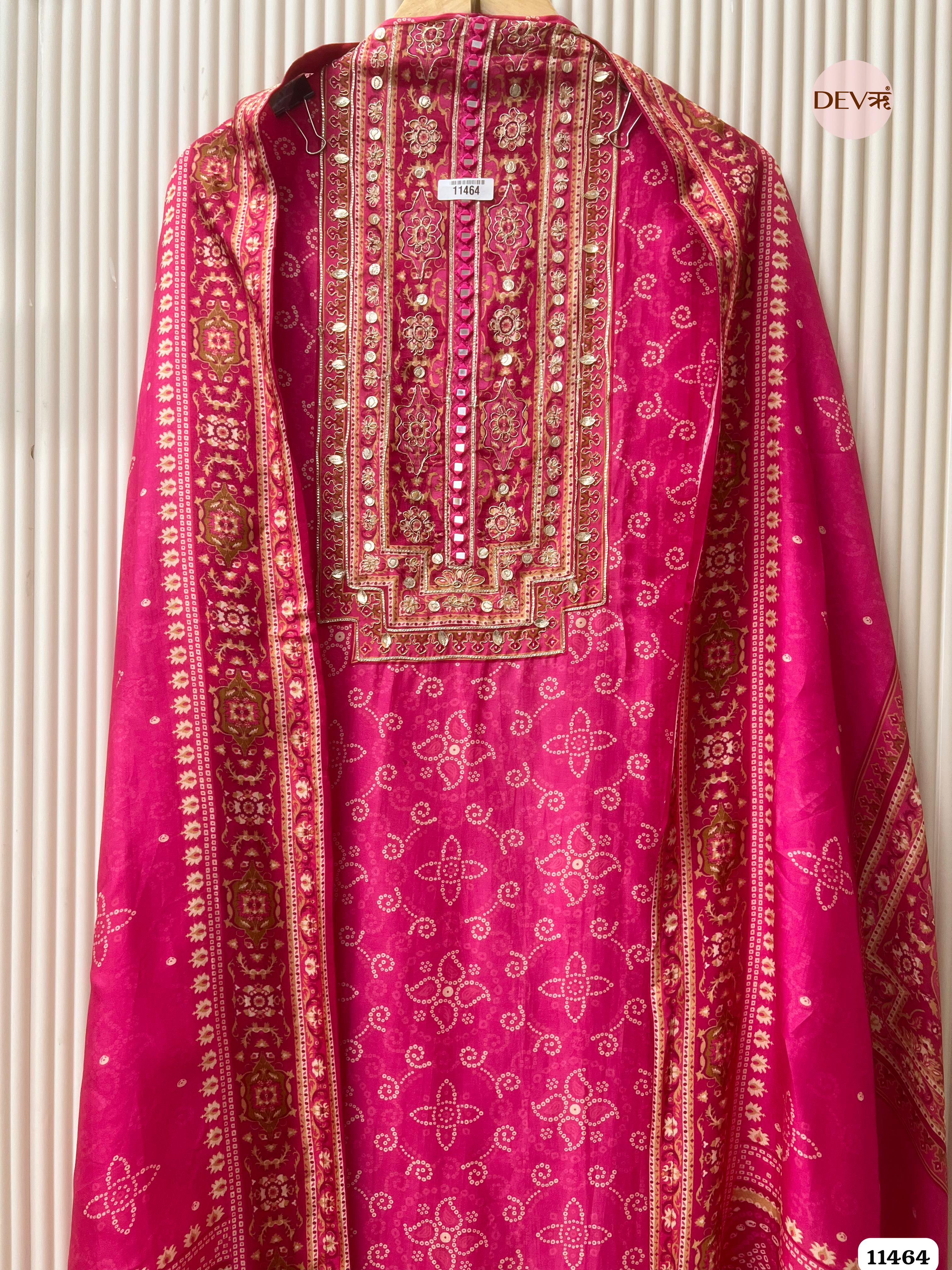 Pink Russian Silk Unstitched Printed Hand Embroidered -Set Of 3- {11464}