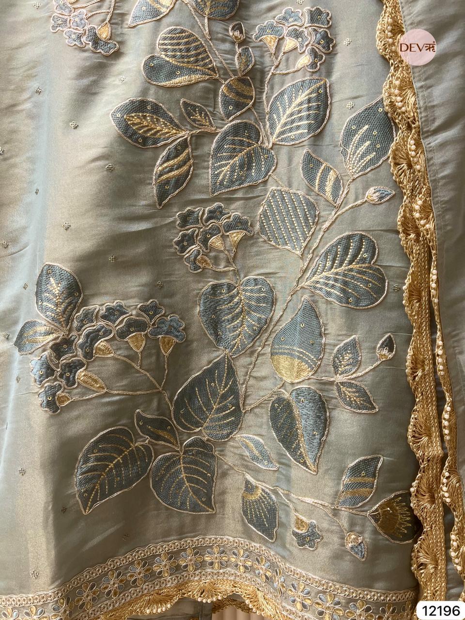 Ice Blue Shimmer Silk Embroidered Unstitched 3-Piece Suit (Devri – D.No 12196)