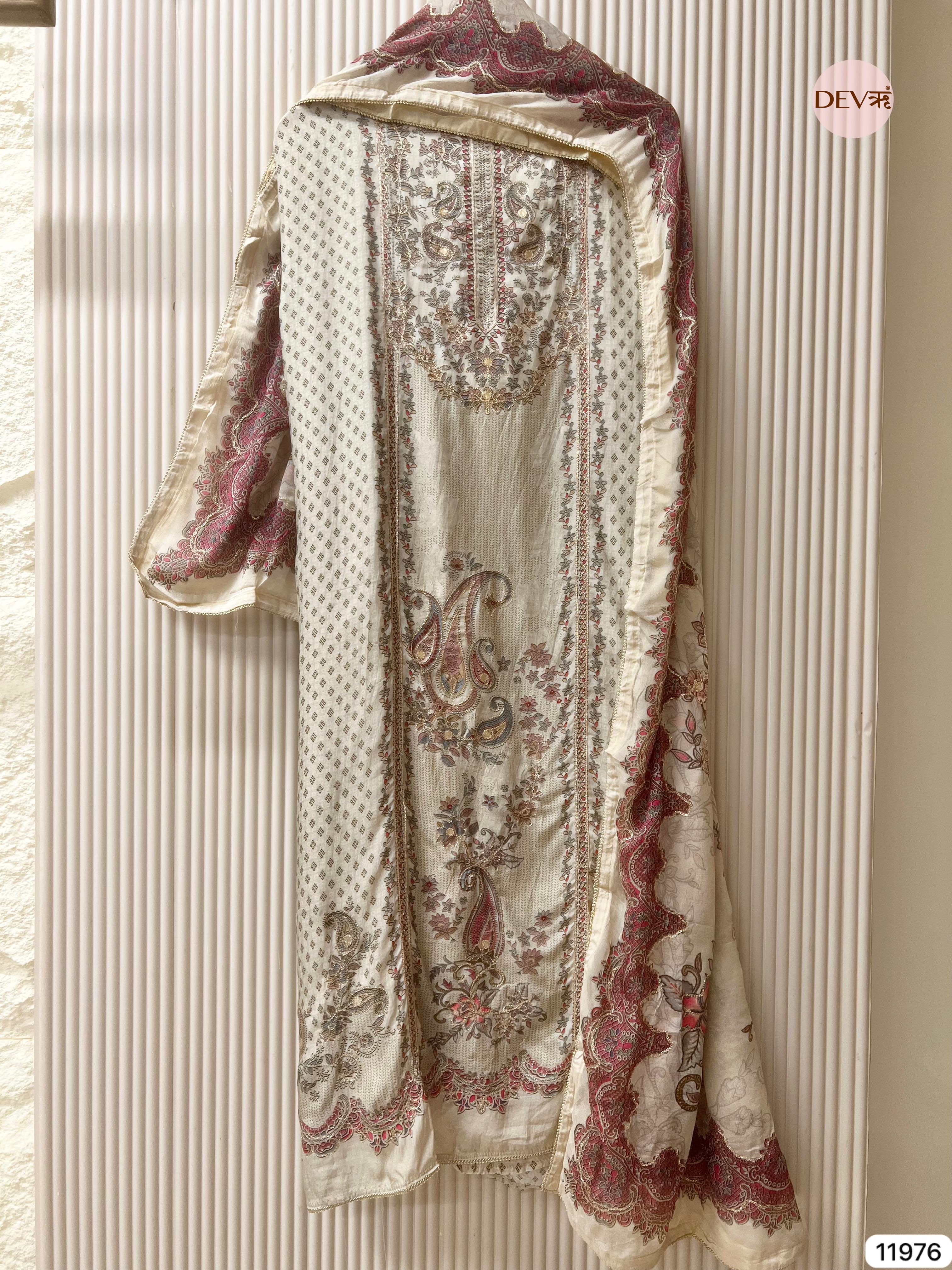 {11976} Beige Pure Muslin Unstitched Printed -Set Of 3