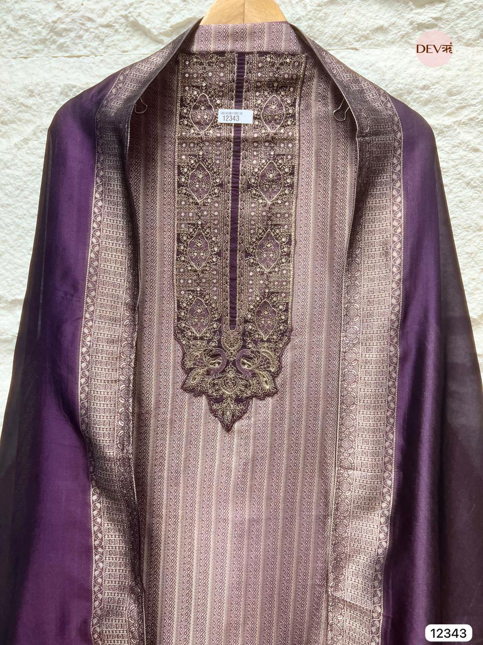 Deep Plum Pure Banarasi Silk Woven Unstitched 3-Piece Suit (Devri – D.No 12343)