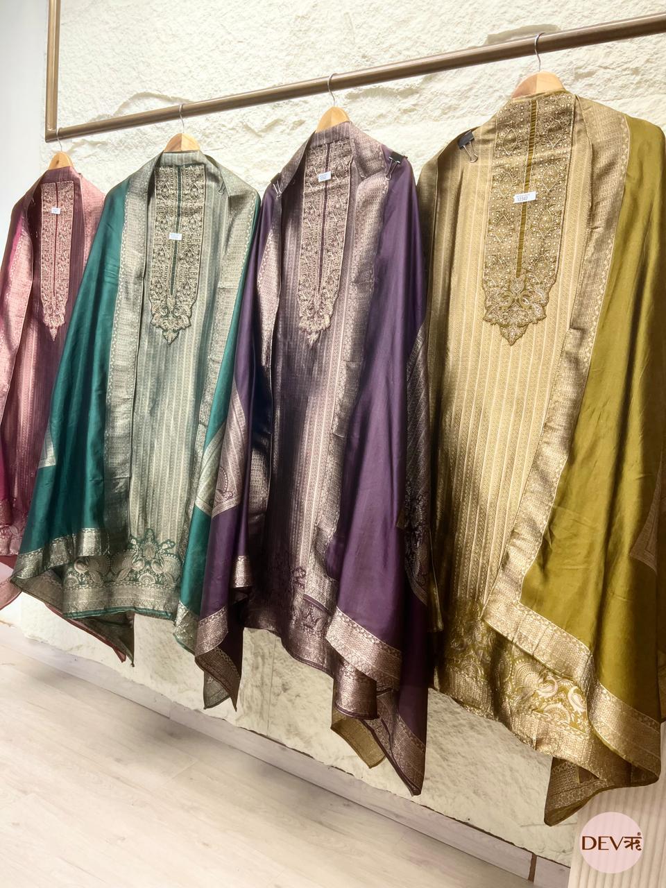 Deep Plum Pure Banarasi Silk Woven Unstitched 3-Piece Suit (Devri – D.No 12343)