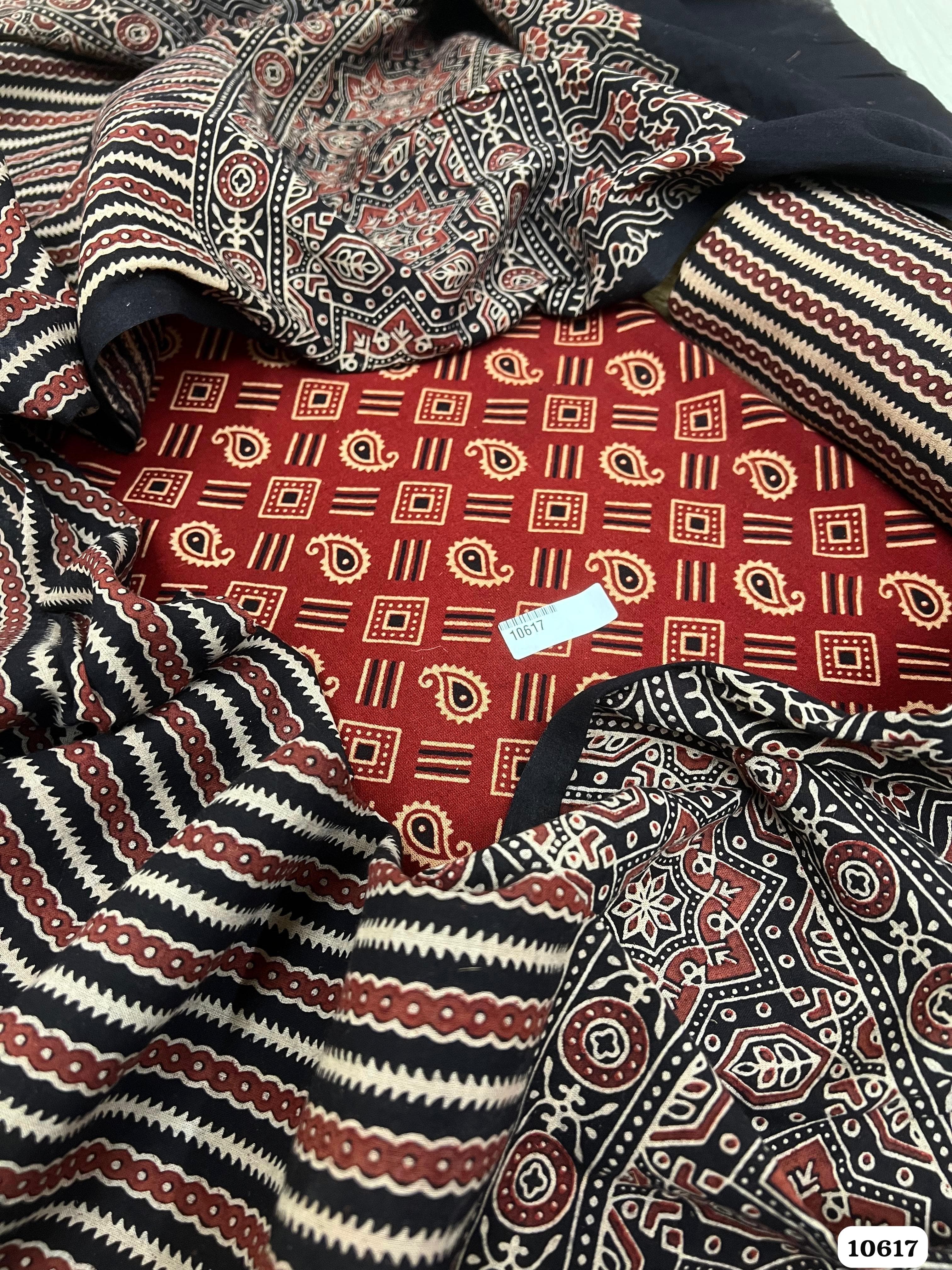 Maroon Cotton Unstitched Ajrak printed -Set Of 3