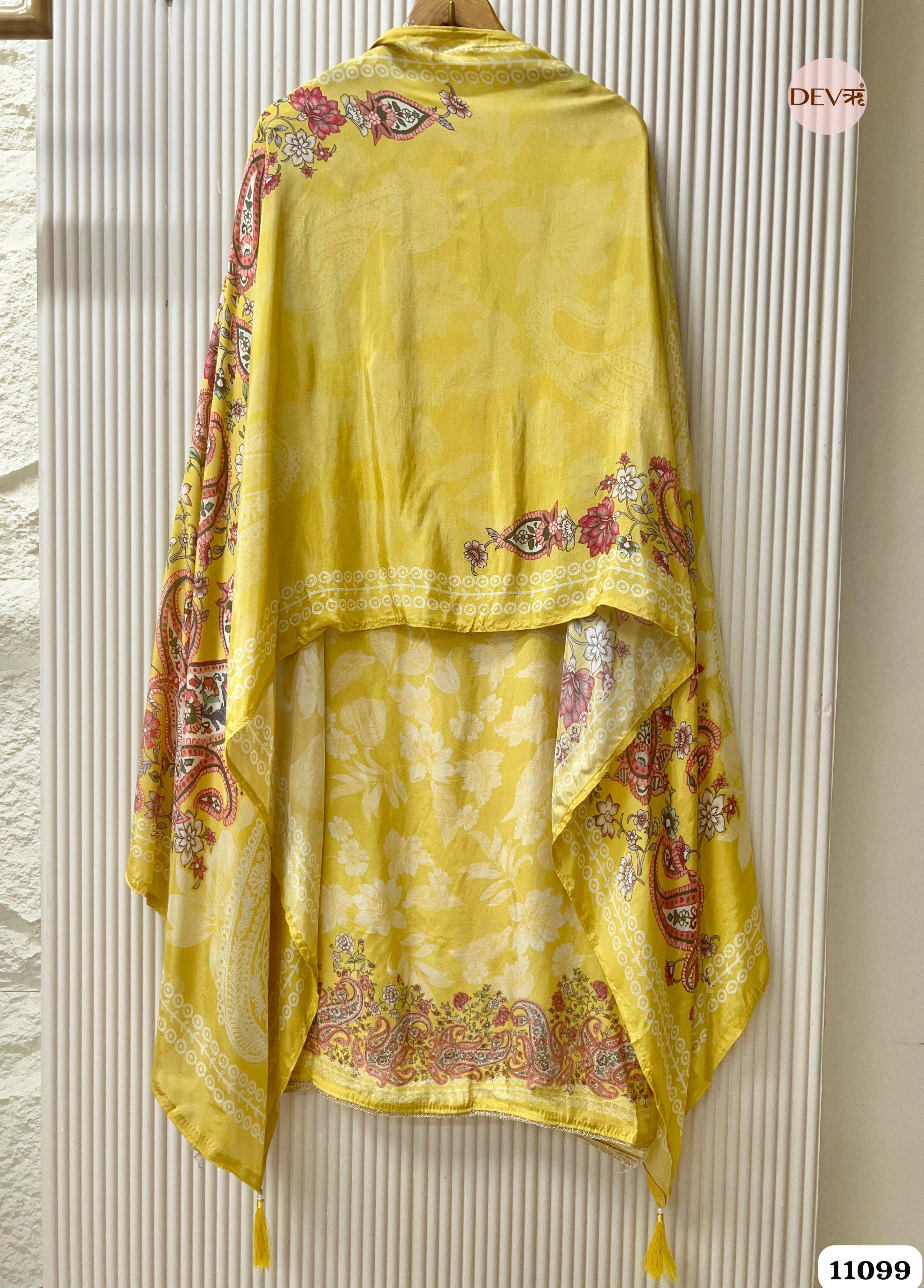 Yellow Muslin Printed Semi Stitched -Set Of 3