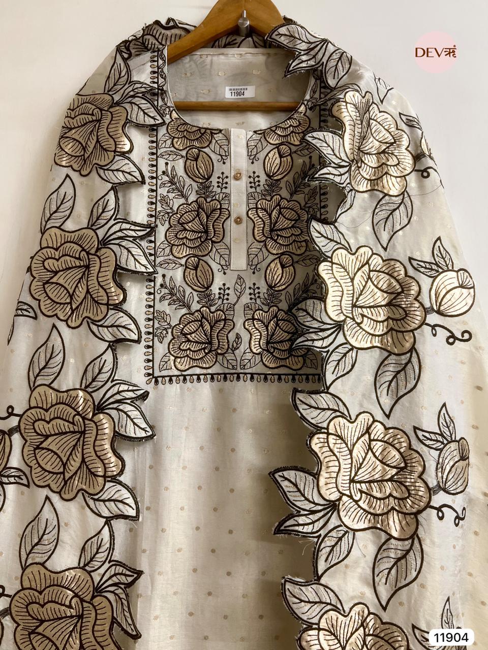 Off White Pure Tissue Shimmer Unstitched Embroidered -Set Of 3- {11904}