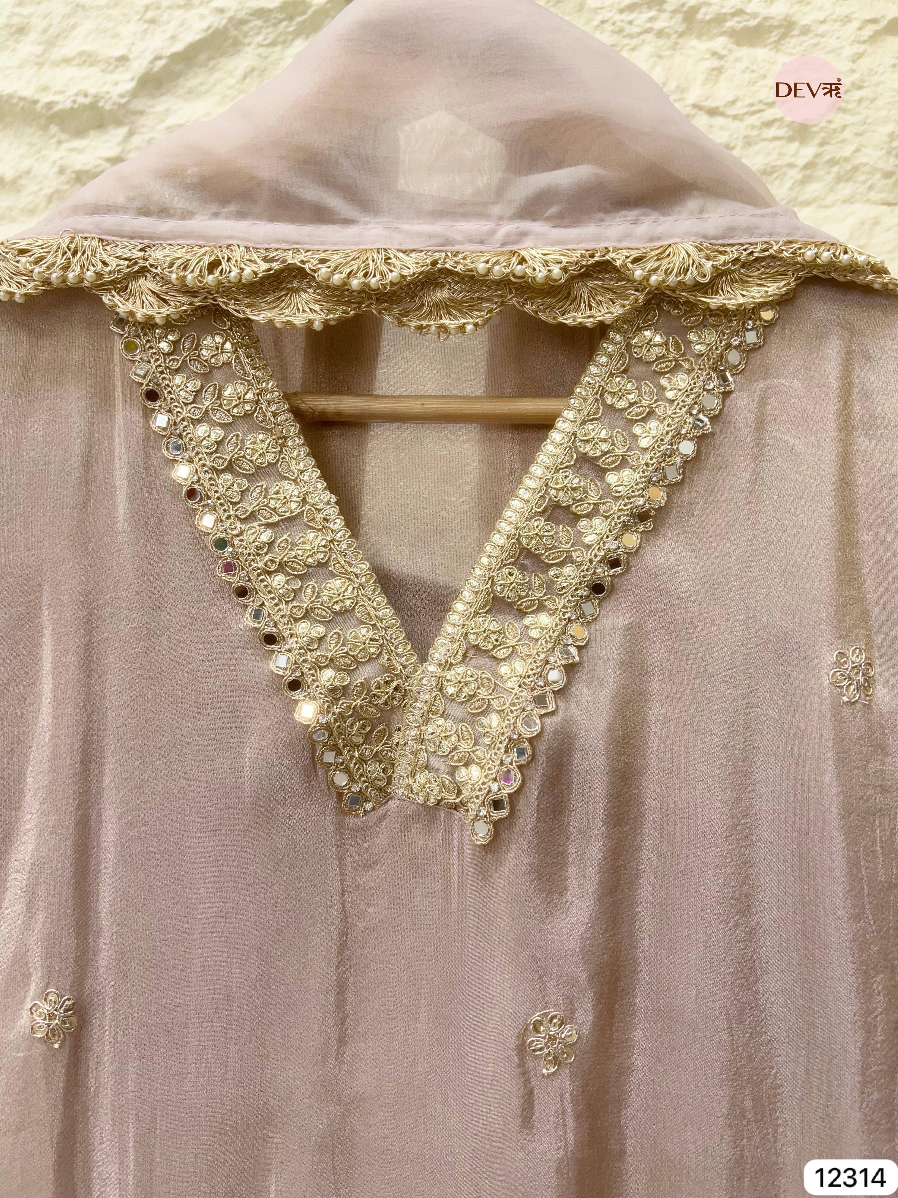 Mauve Grey Shimmer Silk Embroidered Unstitched 3-Piece Suit (Devri – D.No 12314)