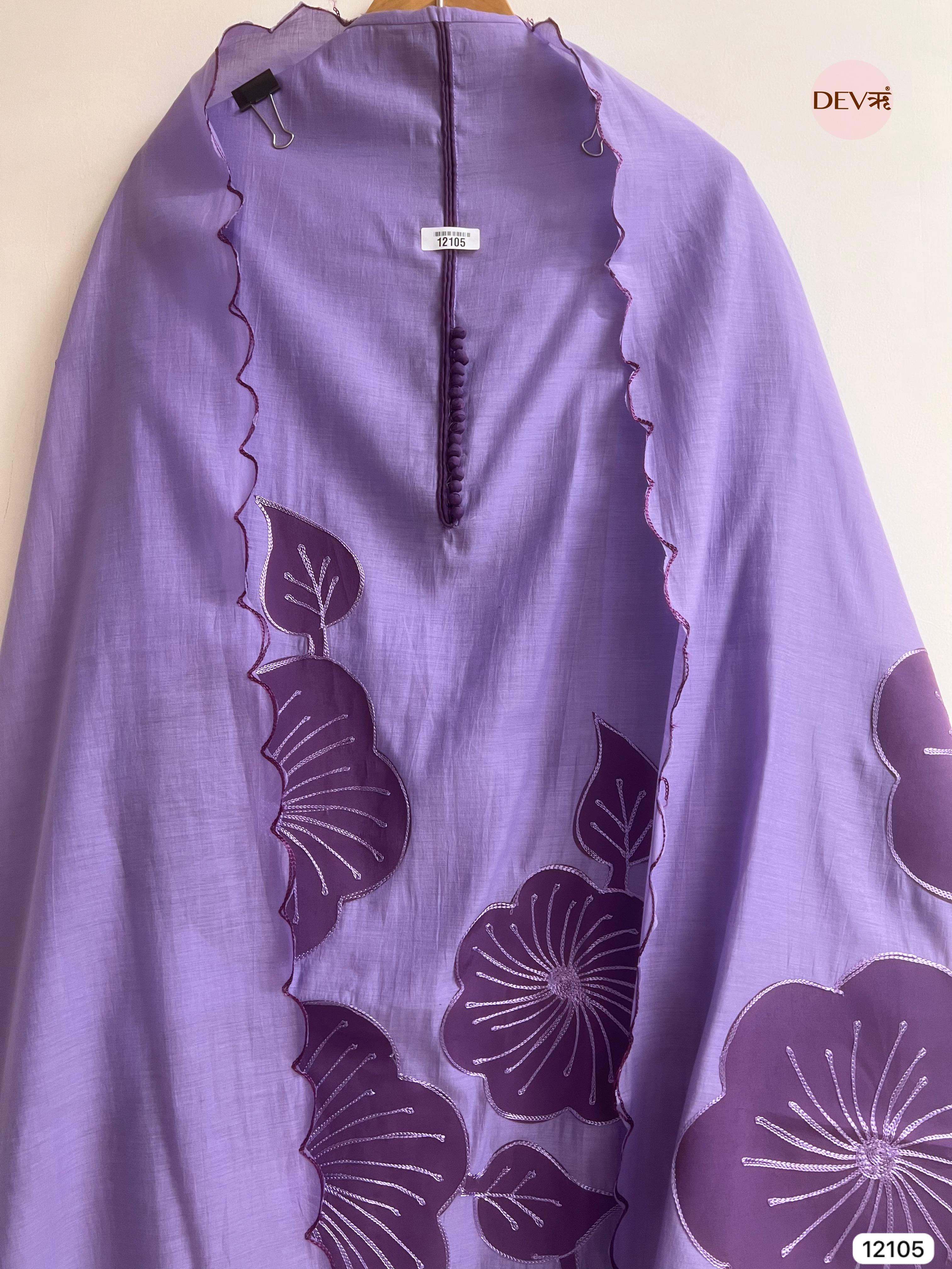 Purple Modal Silk Unstitched Applique Embroidered -Set Of 3 - {12105}