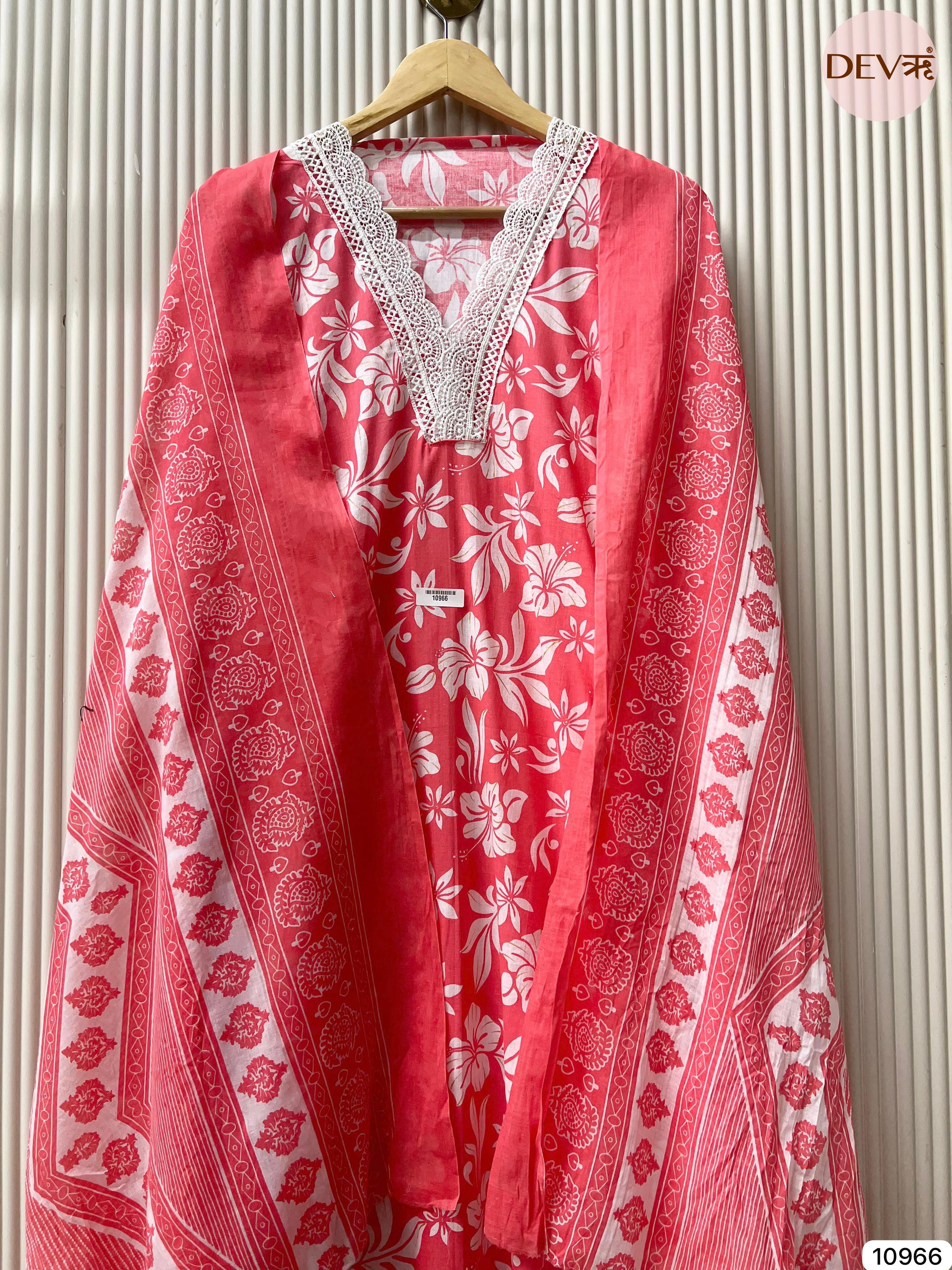 Pink cotton unstitched printed -set of 3 {10966}