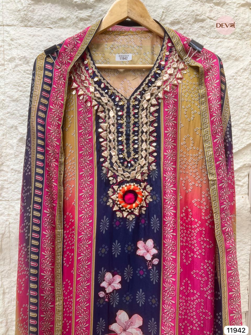 Blue Tissue Shimmer Silk Unstitched Printed Hand Embroidered -Set Of 3 - {11942}