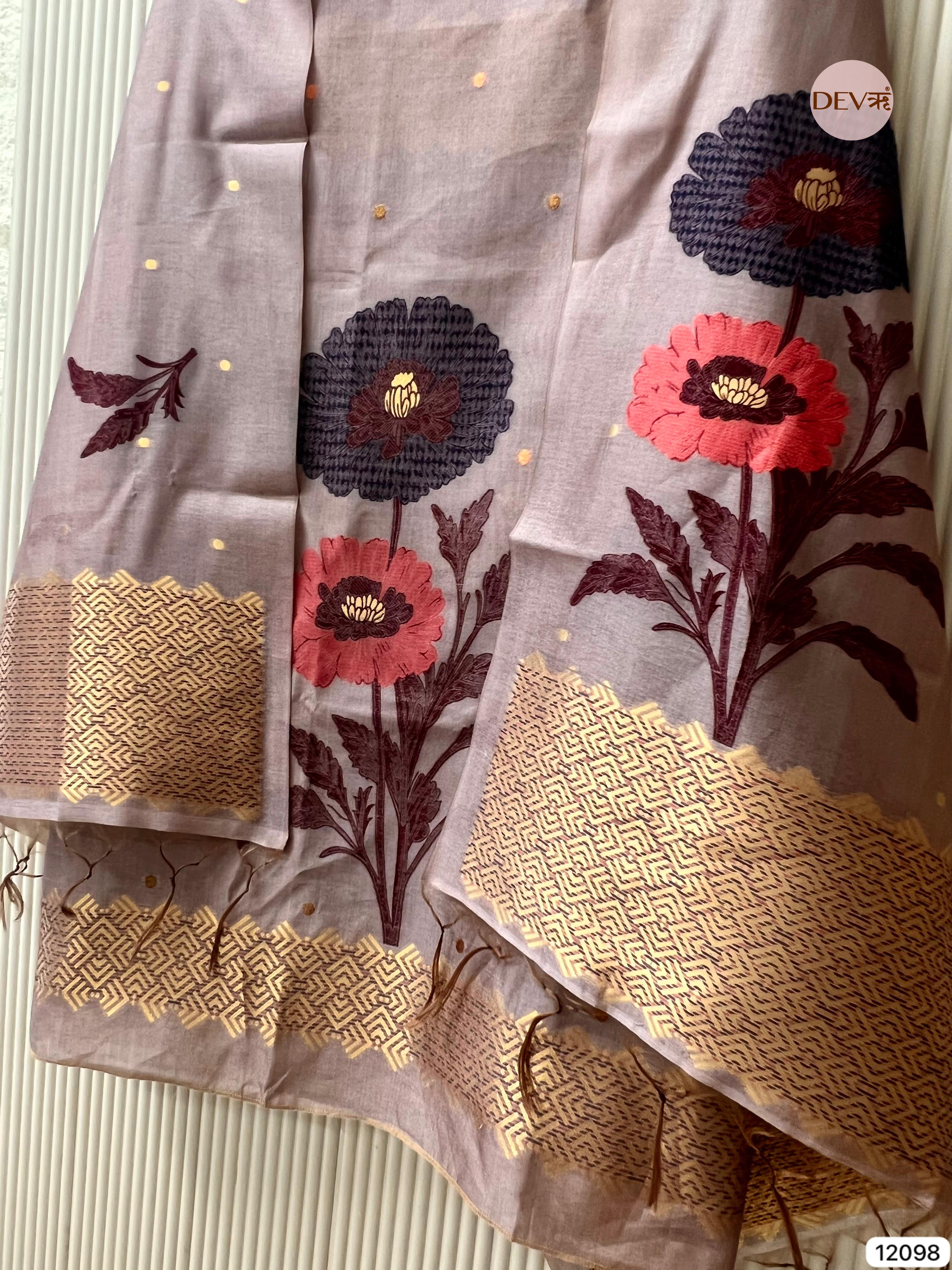 Dusty Pink  Banarasi Khadi Silk Unstitched -Set Of 3 - {12098}
