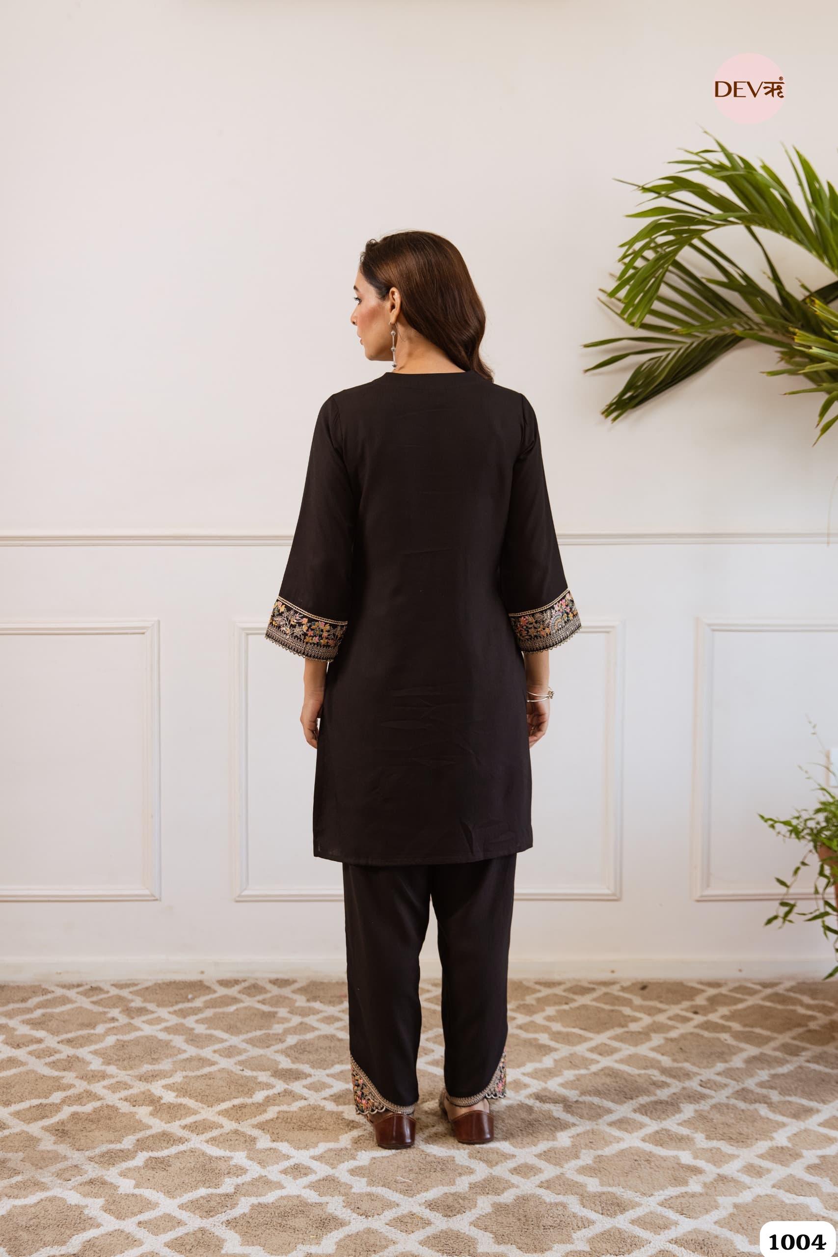 Black Embroidered Kurta Set Crafted From Soft german Reyon Fabric {1004}