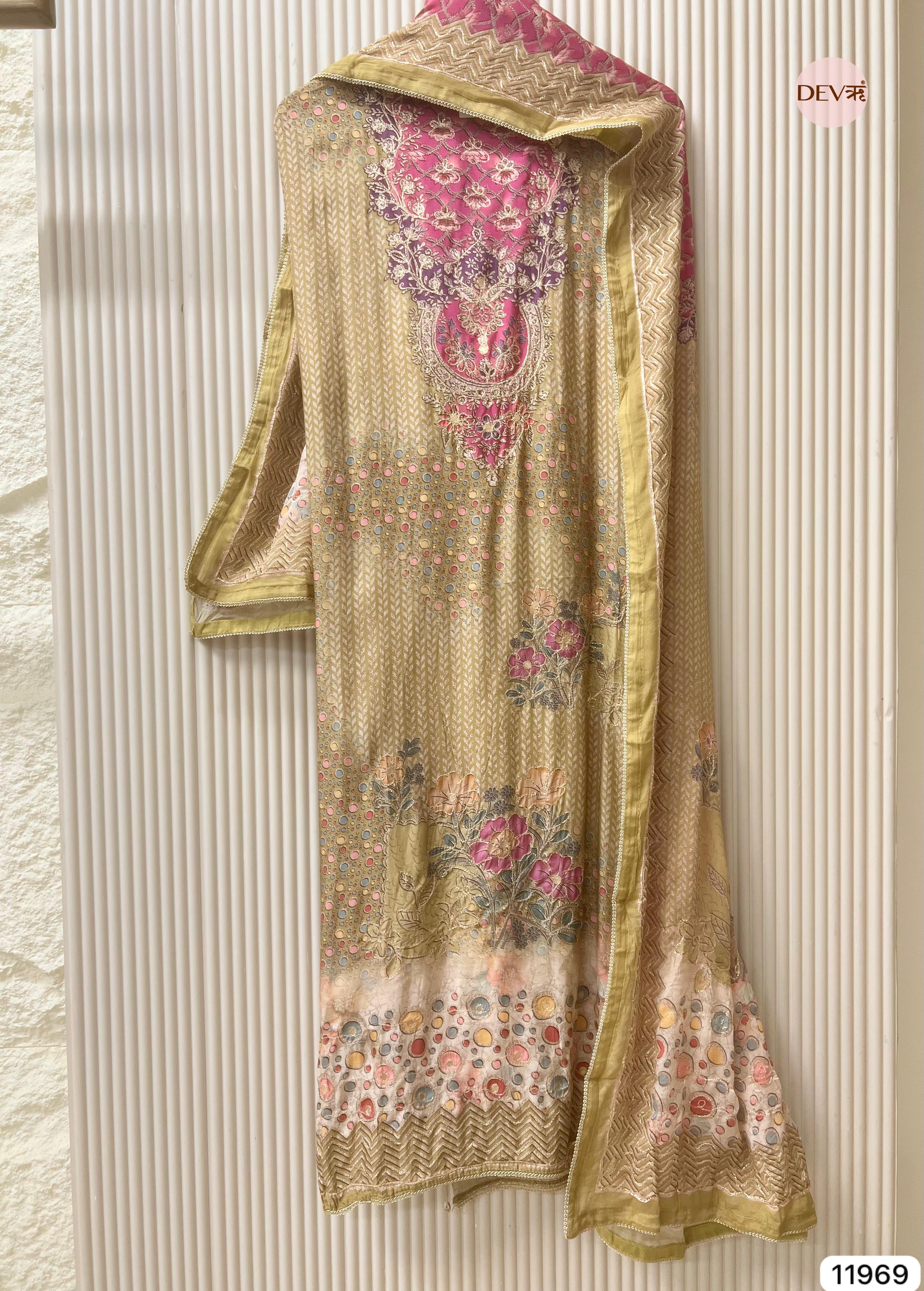 {11969} Yellow Pure Muslin Unstitched Printed -Set Of 3