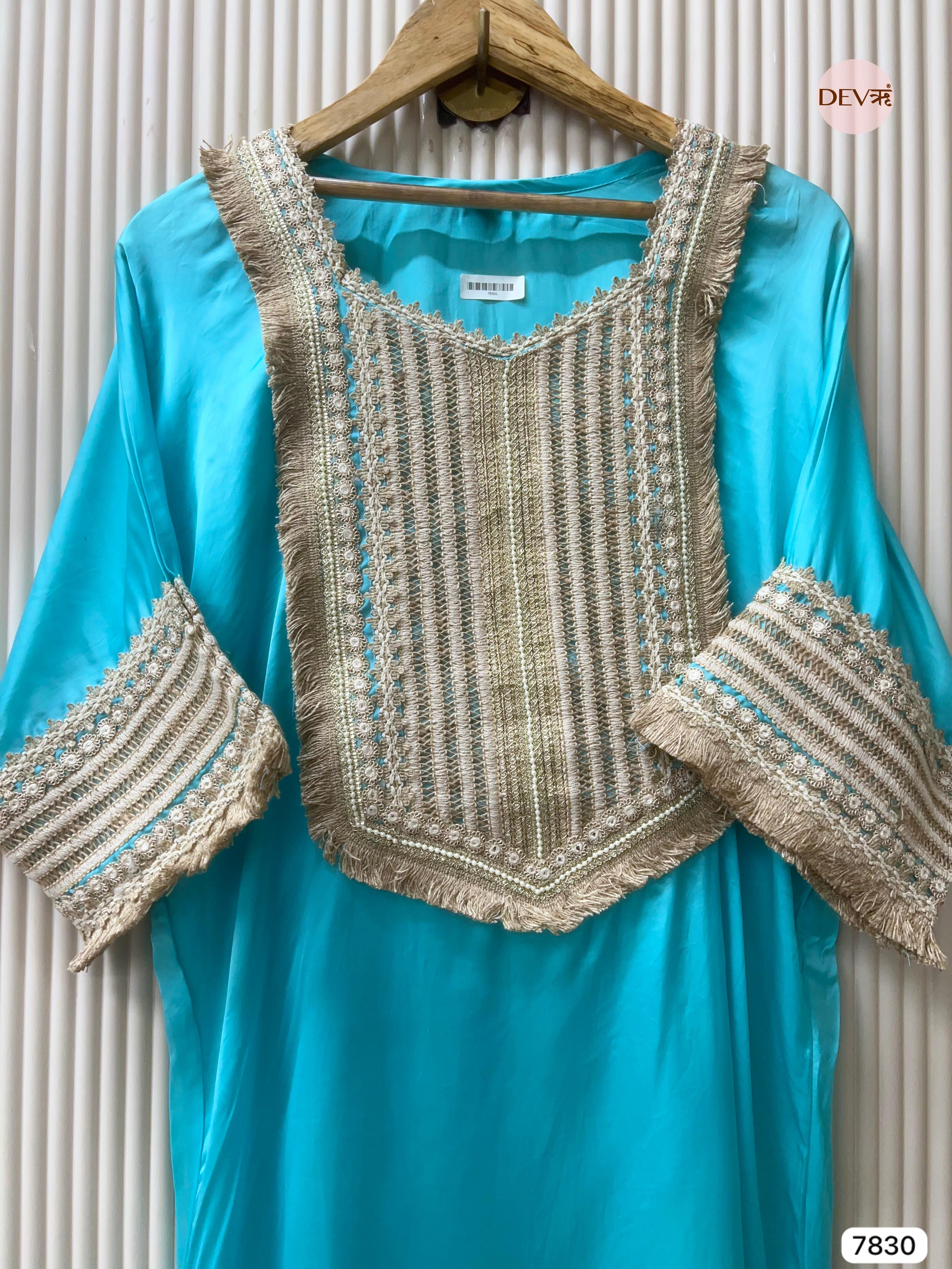 {7830} Blue Crepe Silk Stitched Embroidered -Set Of 2