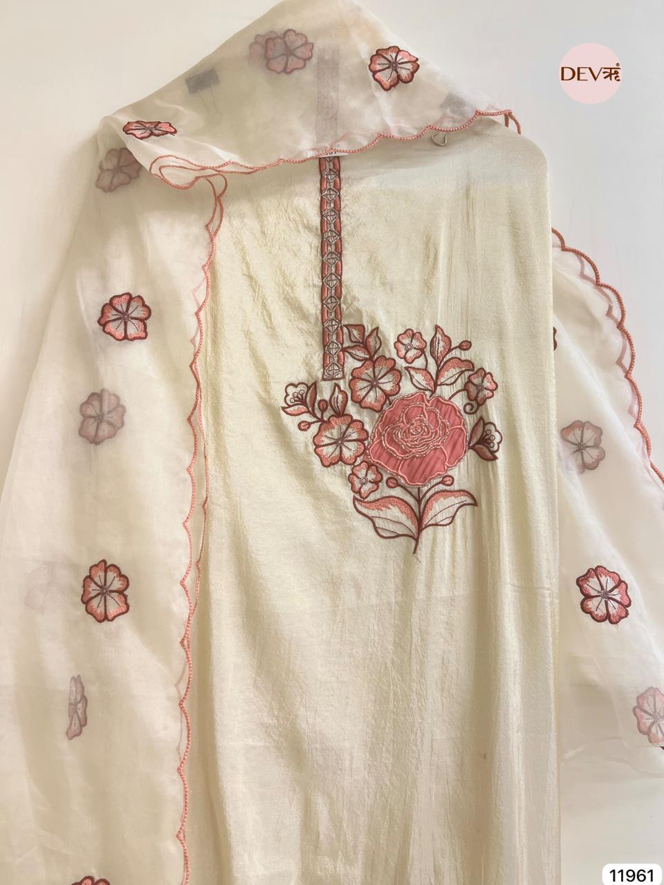 Ivory Tissue Shimmer Embroidered Unstitched 3-Piece Suit (Devri – D.No 11961)