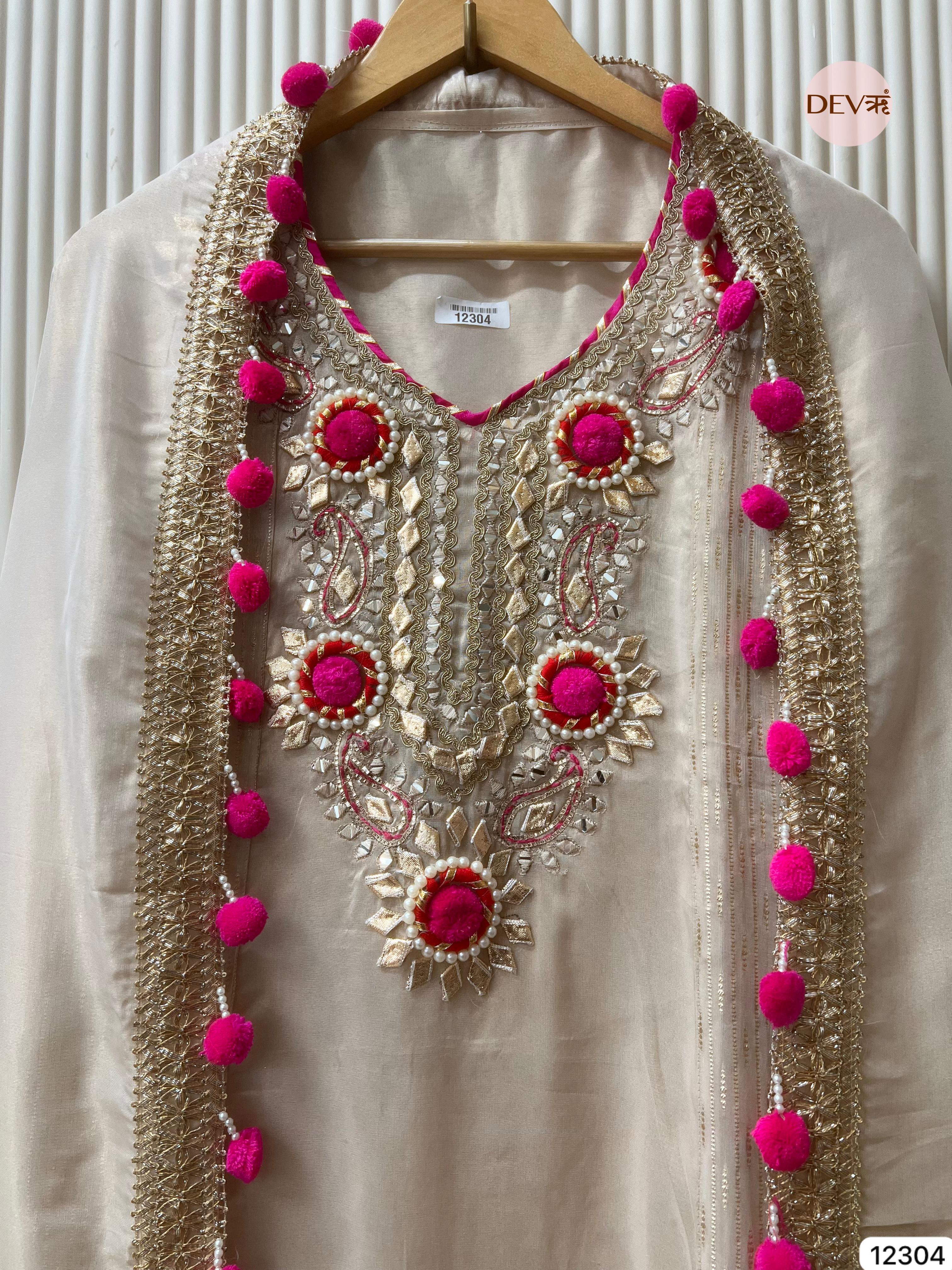 Ivory Pink Tissue Silk Embroidered Unstitched 3-Piece Suit (Devri – D.No 12304)