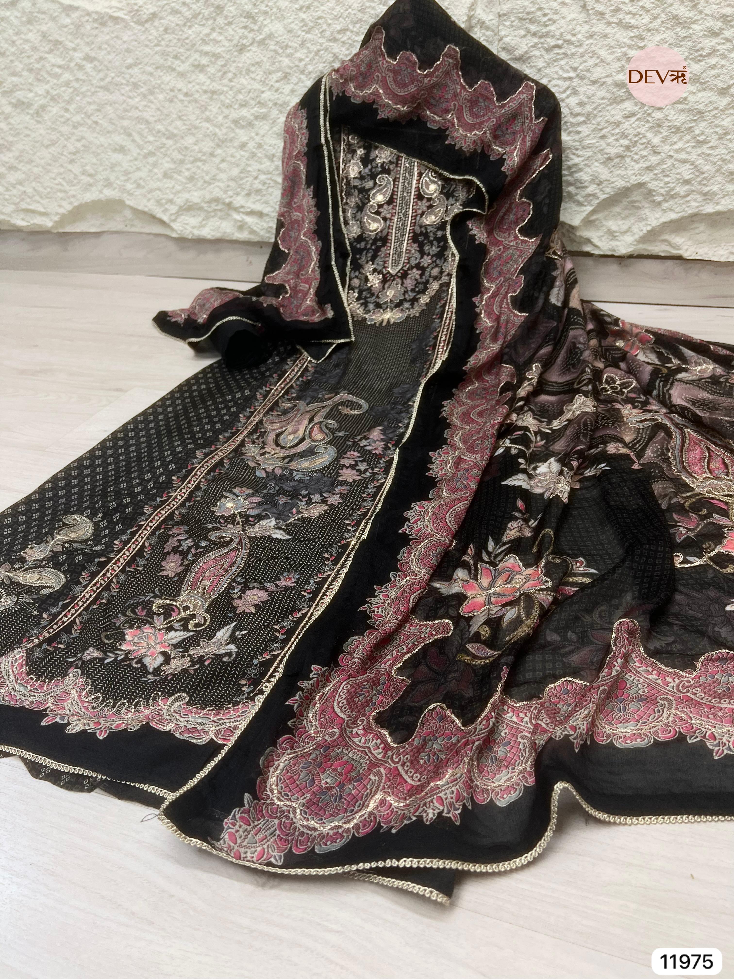 {11975} Black Pure Muslin Unstitched Printed -Set Of 3