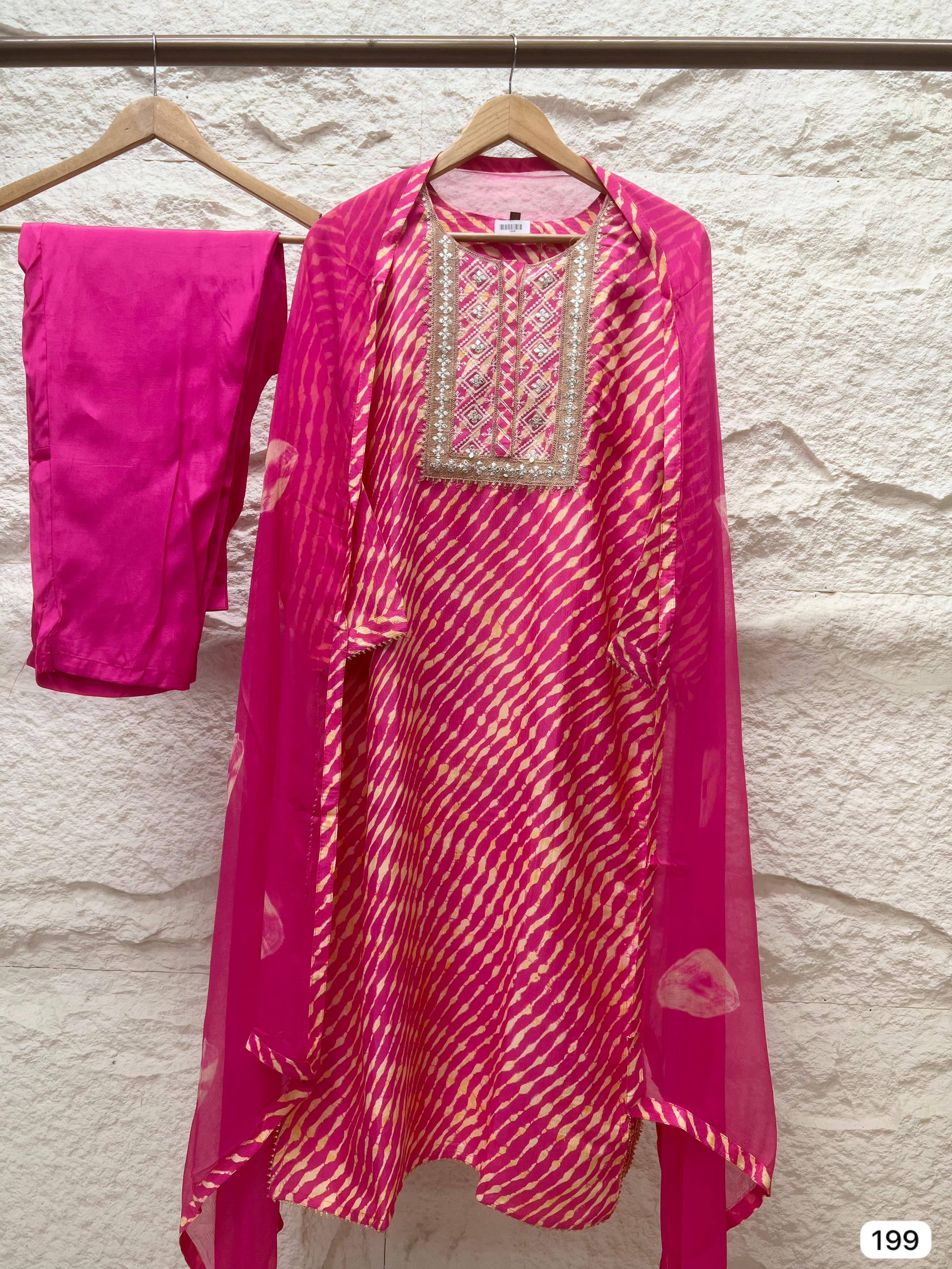 Aarohi Cotton Hand-Embroidered Blush Pink 3-Piece Set (Devri – D.No 199)