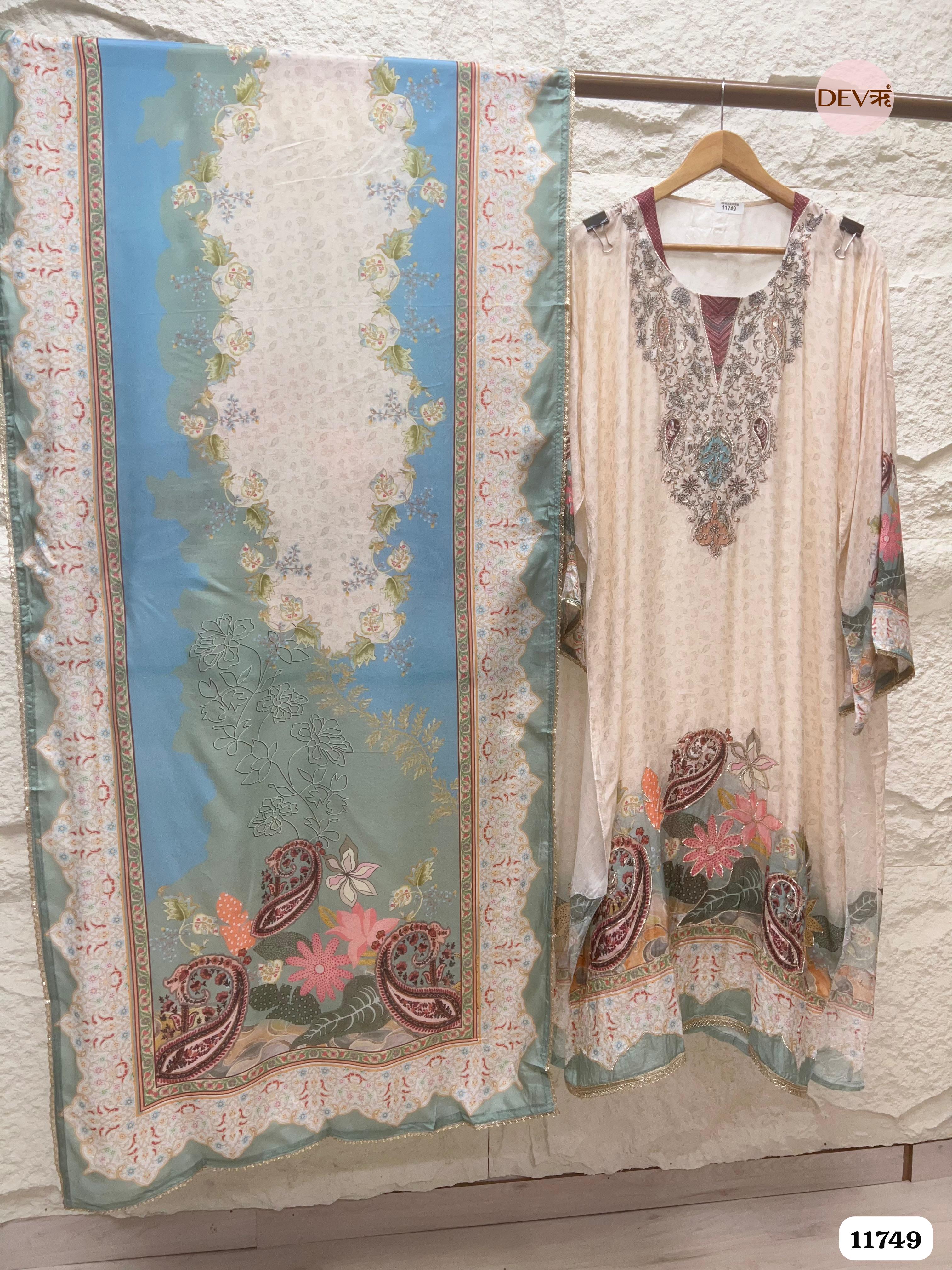 Creamy Muslin Semi Stitched Printed Embroidered -Set Of 3 {11749}