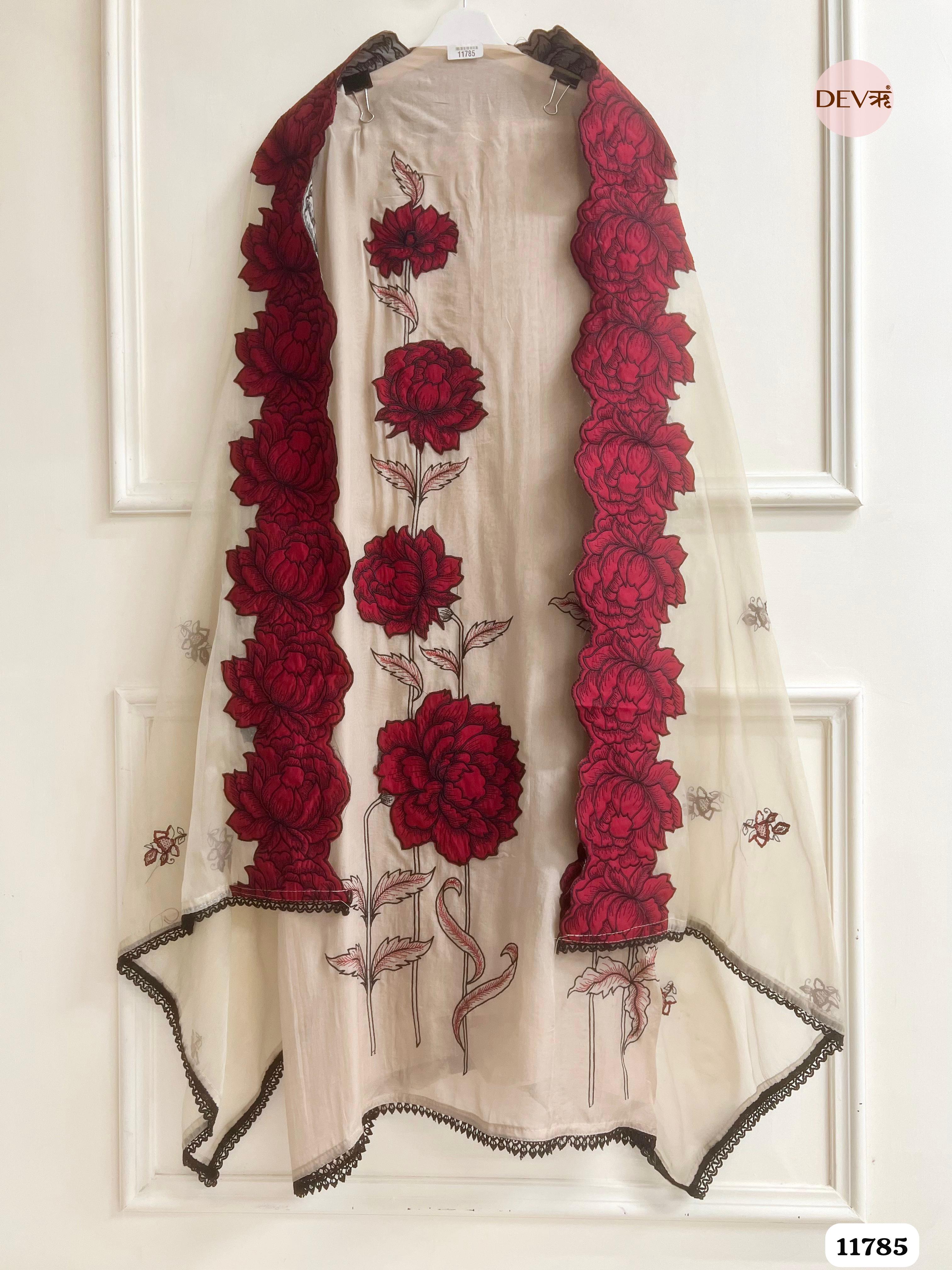 Beige Organza Unstitched Embroidered -Set Of 3 {11785}