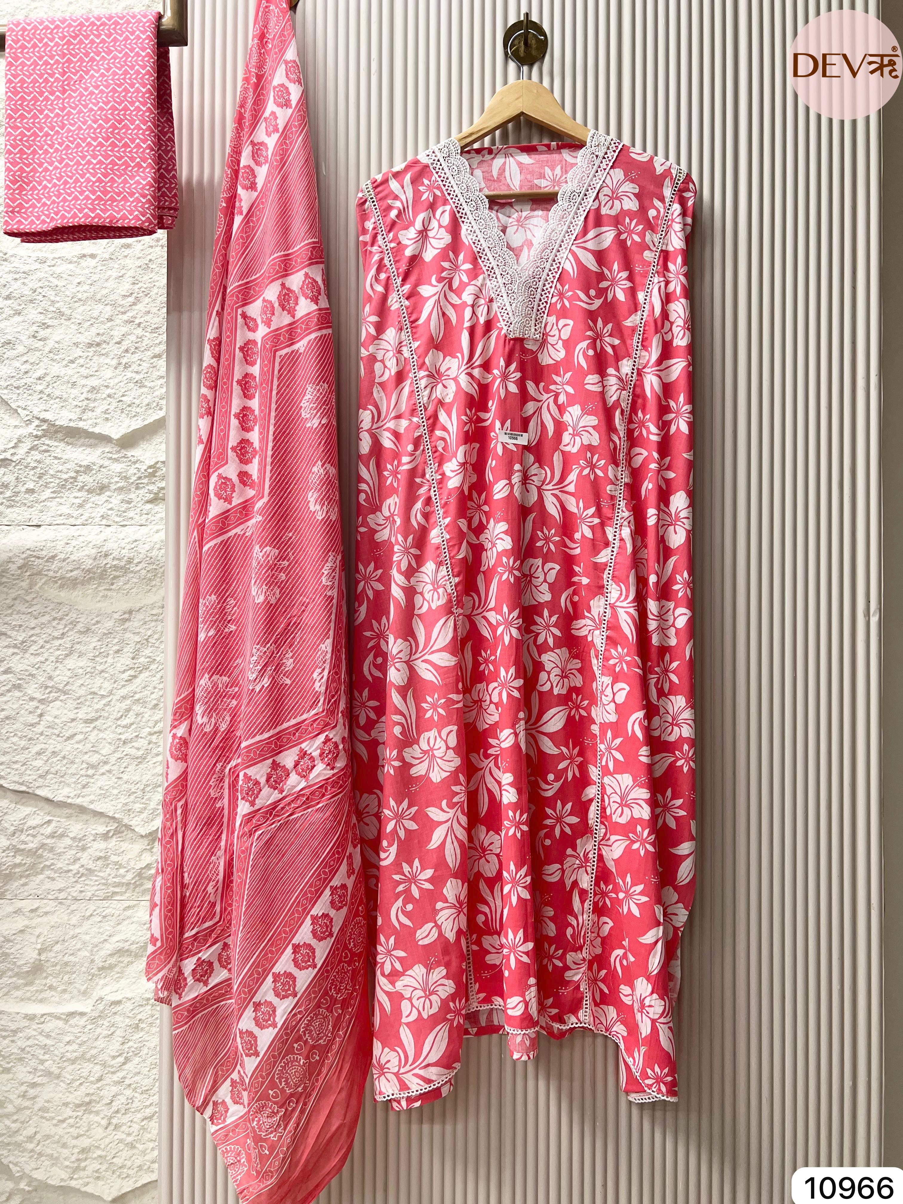 Pink cotton unstitched printed -set of 3 {10966}