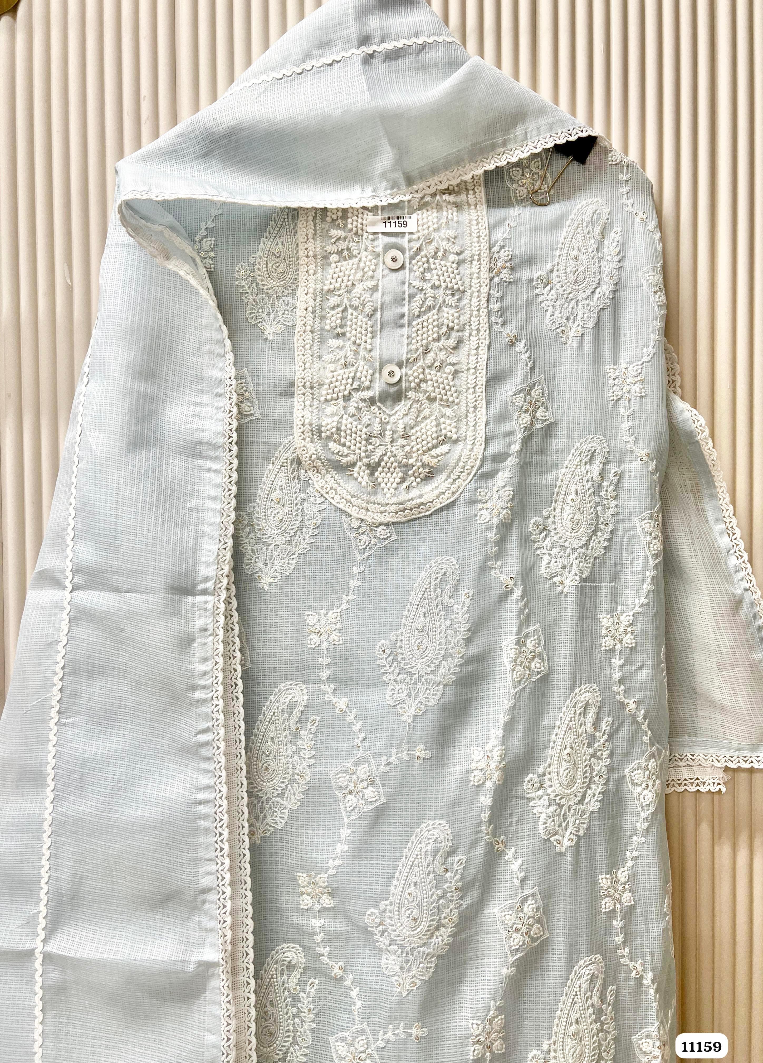 Blue Kota Unstitched Embroidered -Set Of 3