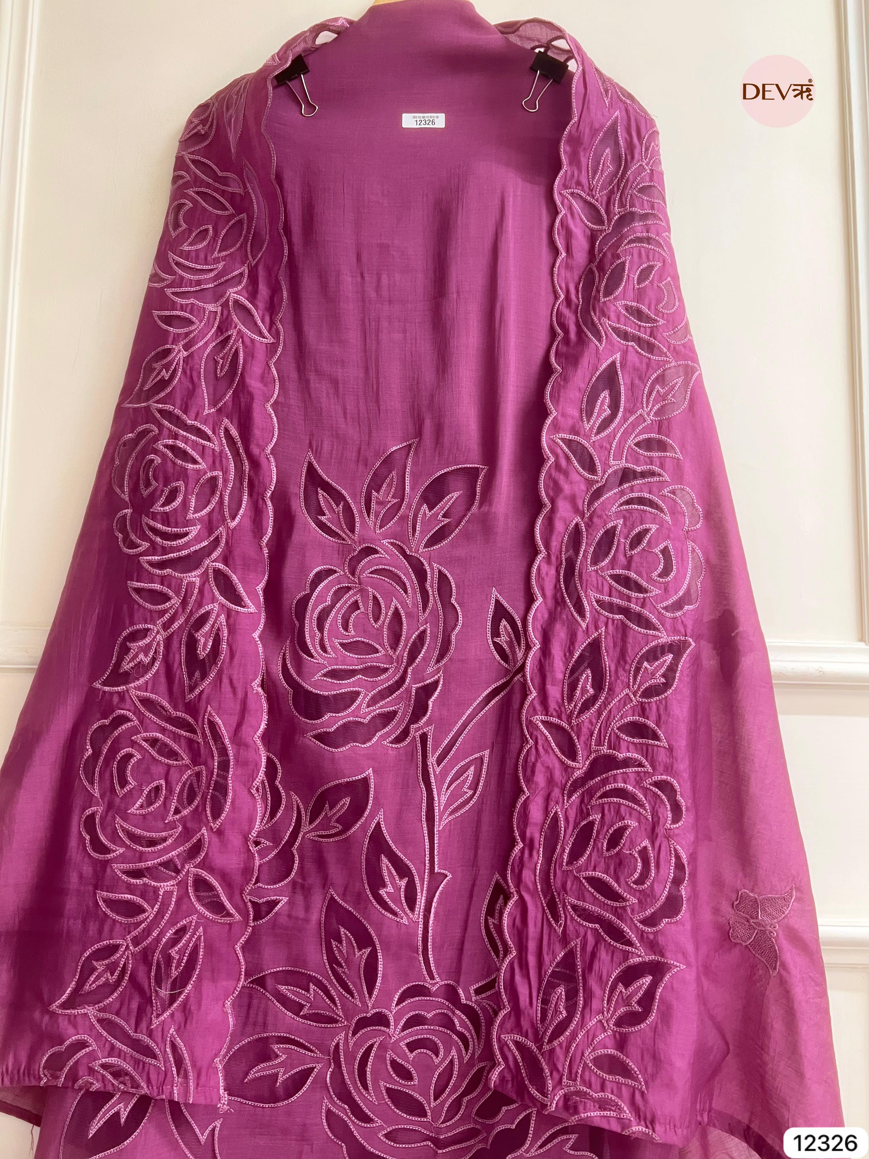 Magenta Mul Chanderi Embroidered Unstitched 3-Piece Suit (Devri – D.No 12326)