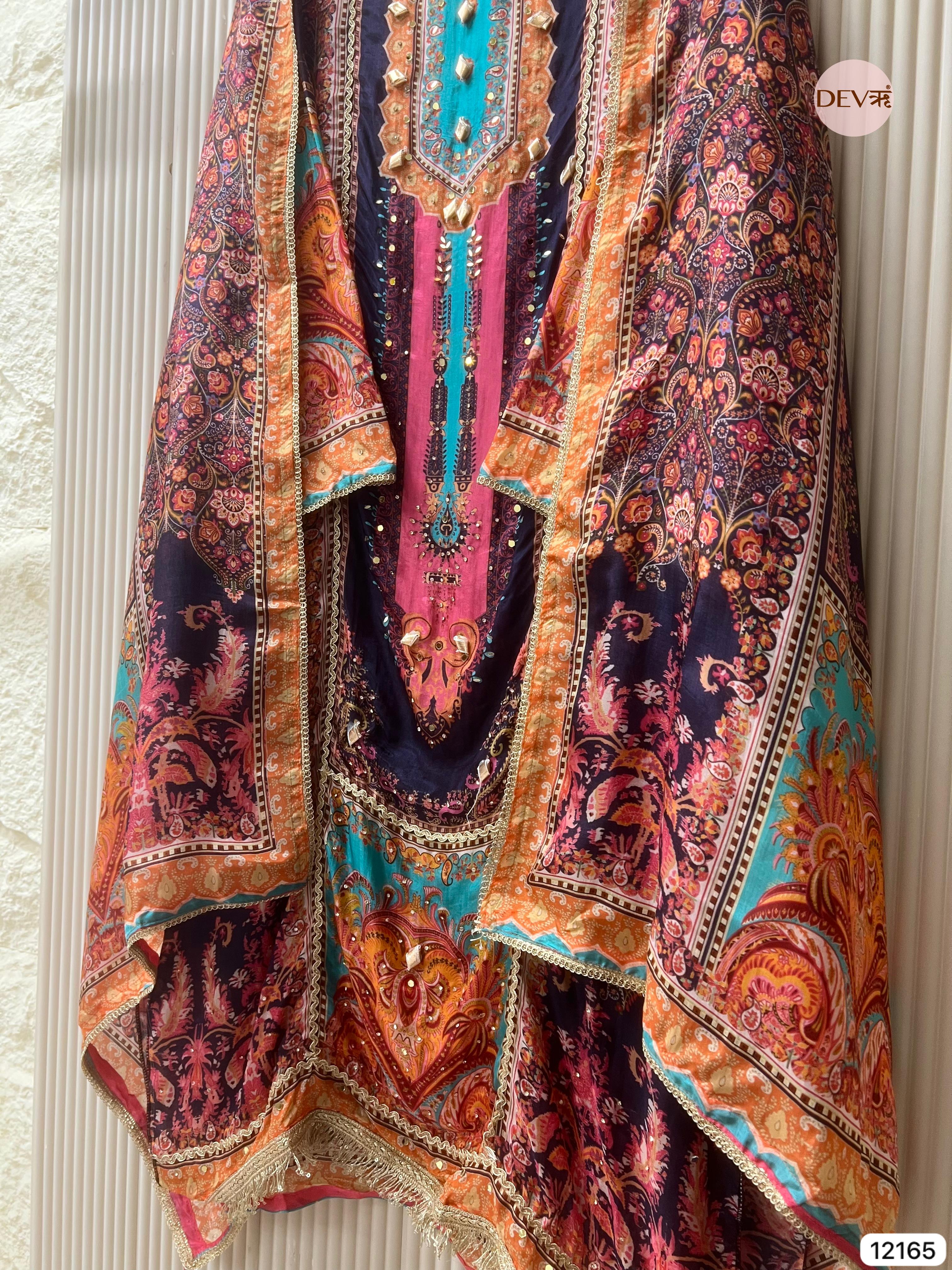 Multi Colour Organza Silk Semi Stitched Printed -Set Of 3 - {12165}