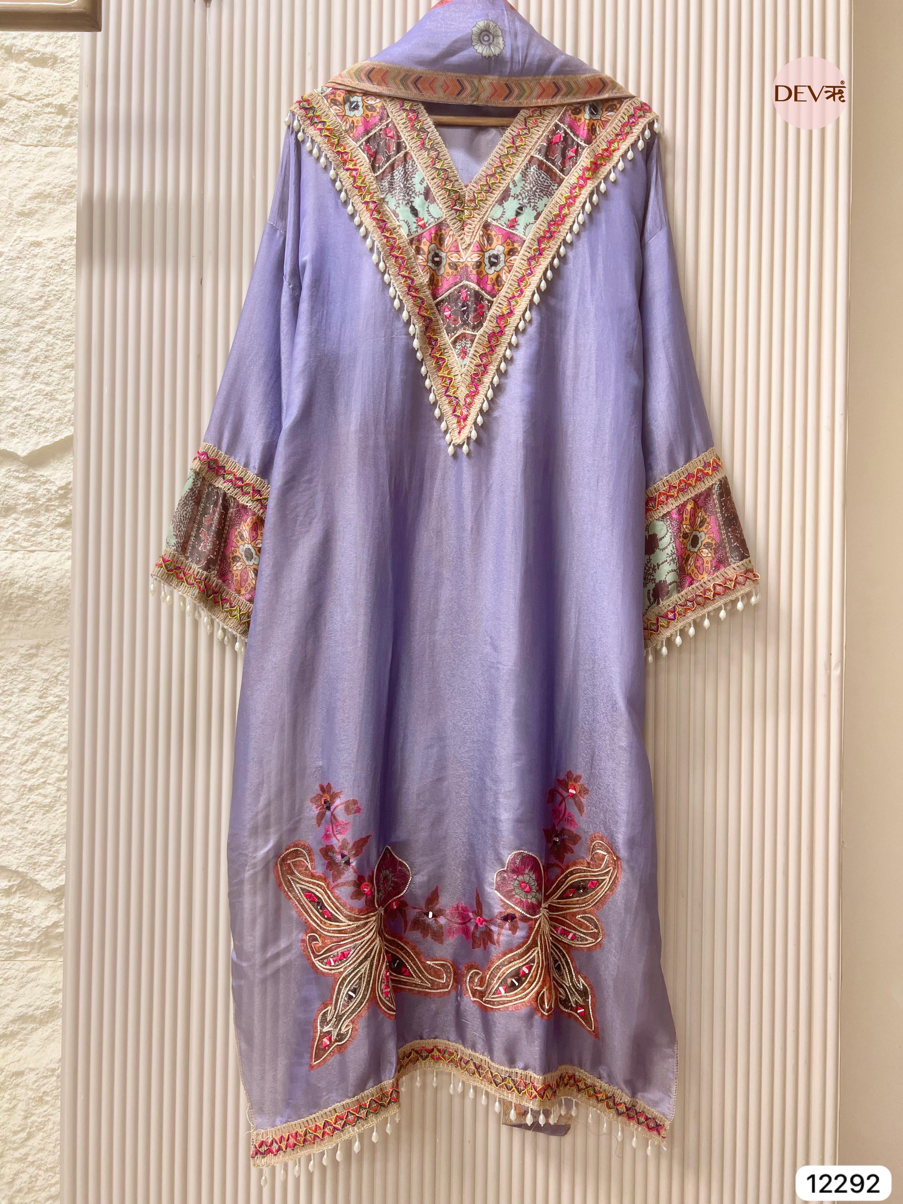 Lavender Shimmer Silk Printed Unstitched 3-Piece Suit (Devri – D.No 12292)