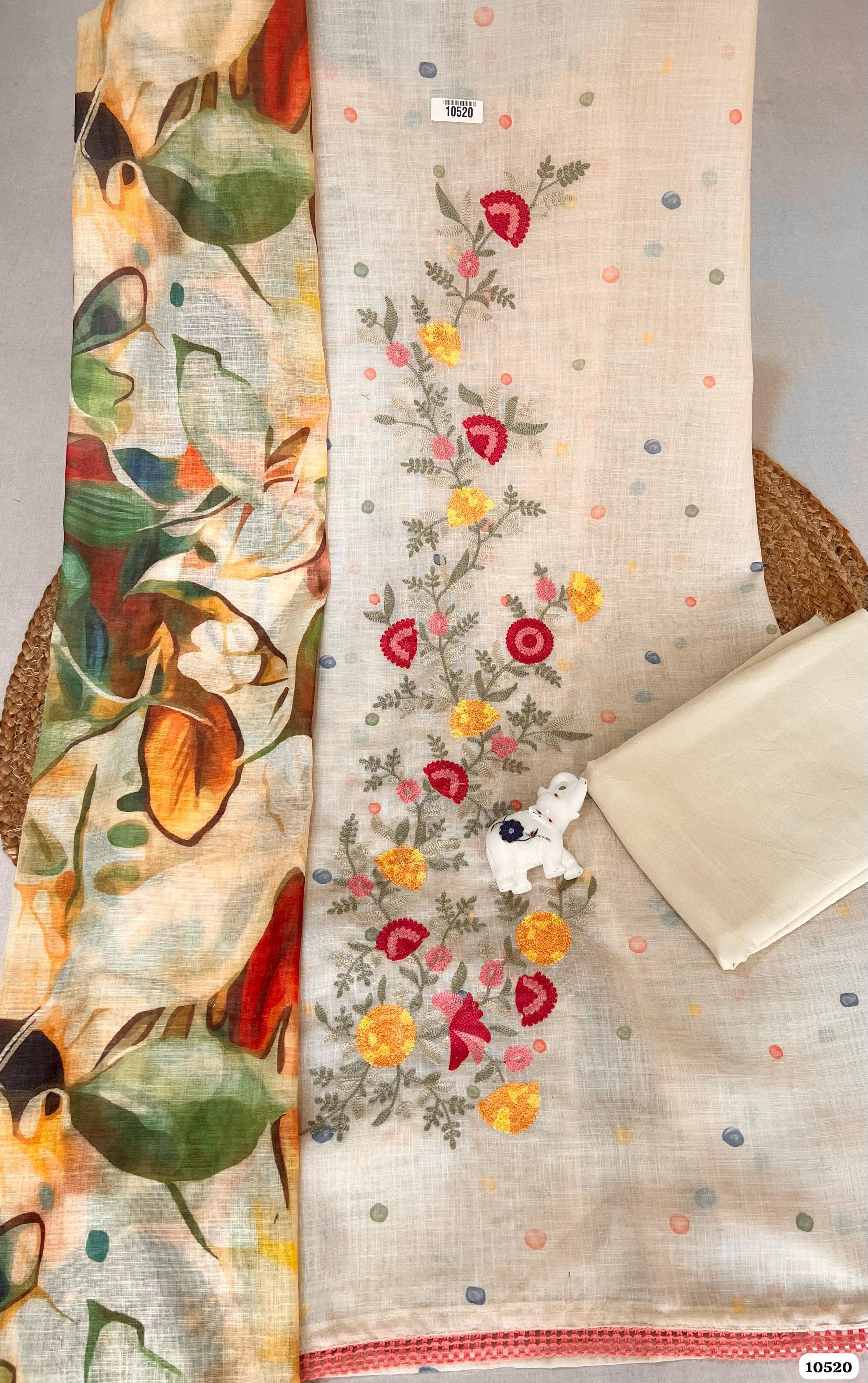 Beige Pure Linen Cotton Unstitched _Set Of 3 - {10520}