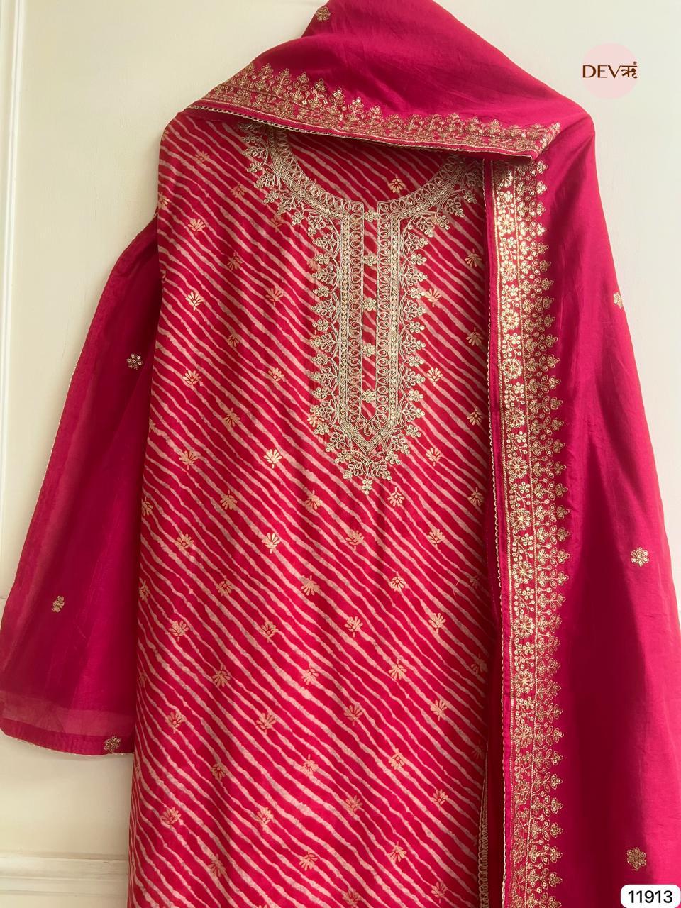 Rani Pink Modal Silk Embroidered Unstitched 3-Piece Suit (Devri – D.No 11913)