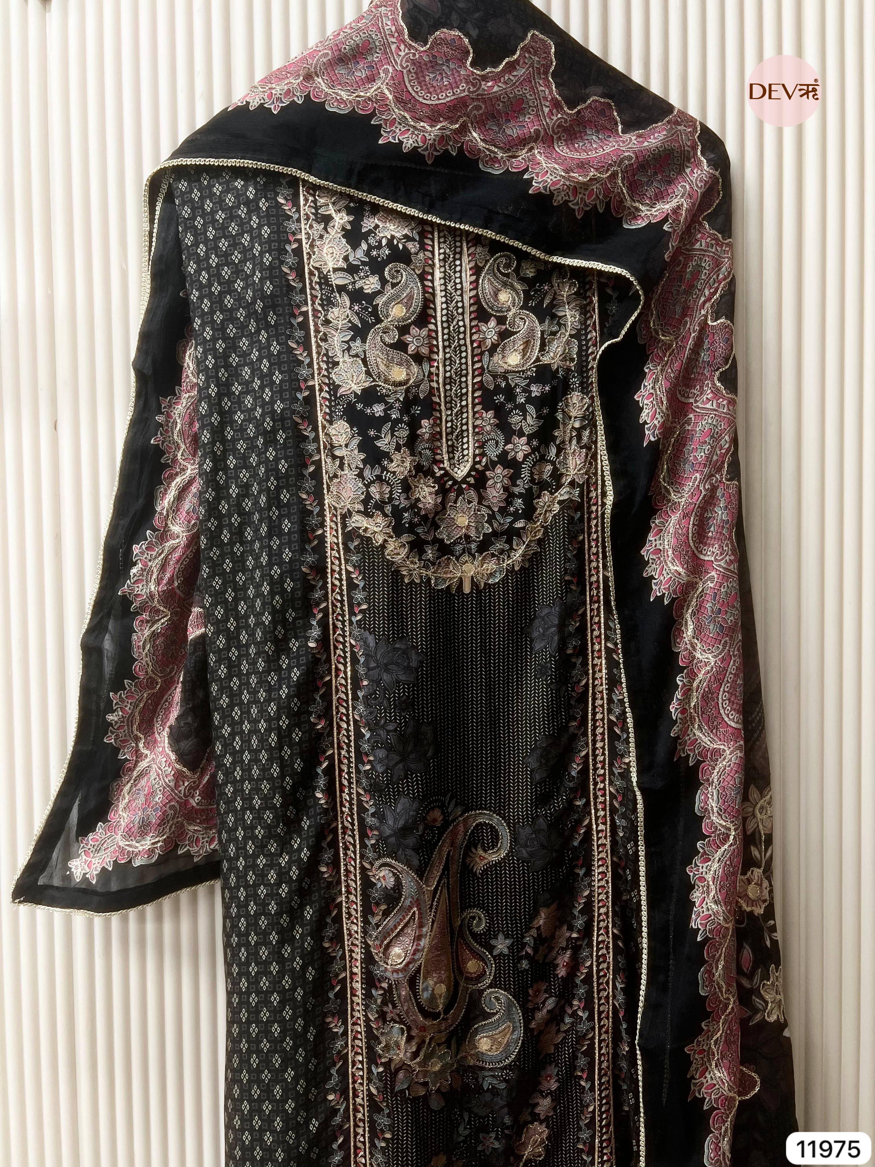 {11975} Black Pure Muslin Unstitched Printed -Set Of 3