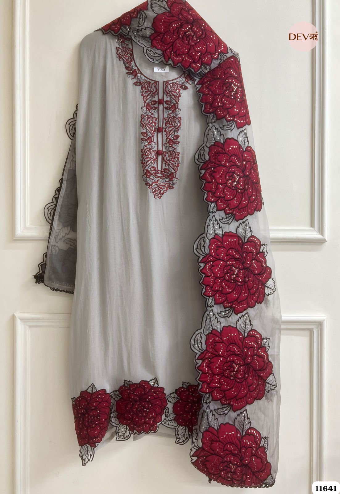 Light Gray Organza Unstitched Embroidered -Set Of 3 {11641}