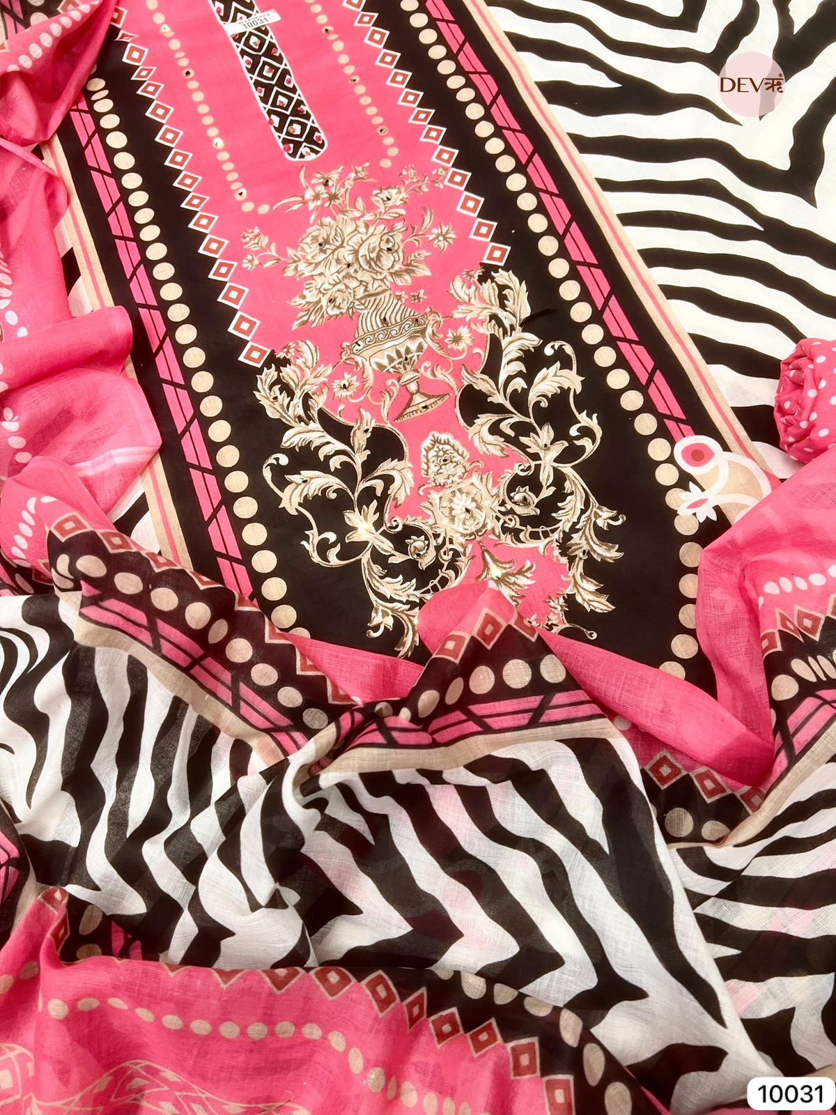 Pink Cotton Printed Unstitched -Set Of 3 - {10031}