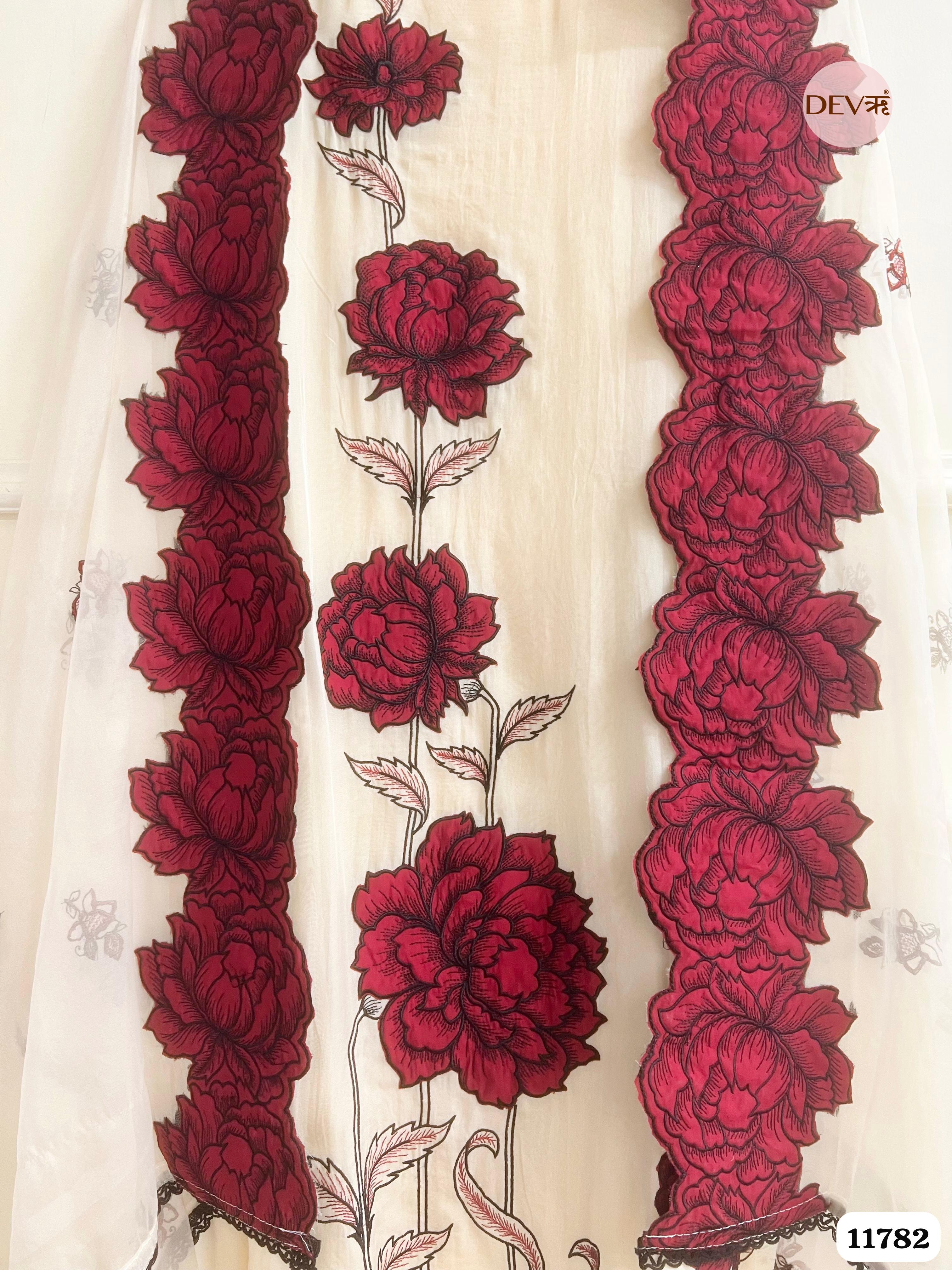 OF White Organza Unstitched Embroidered -Set Of 3 {11782}