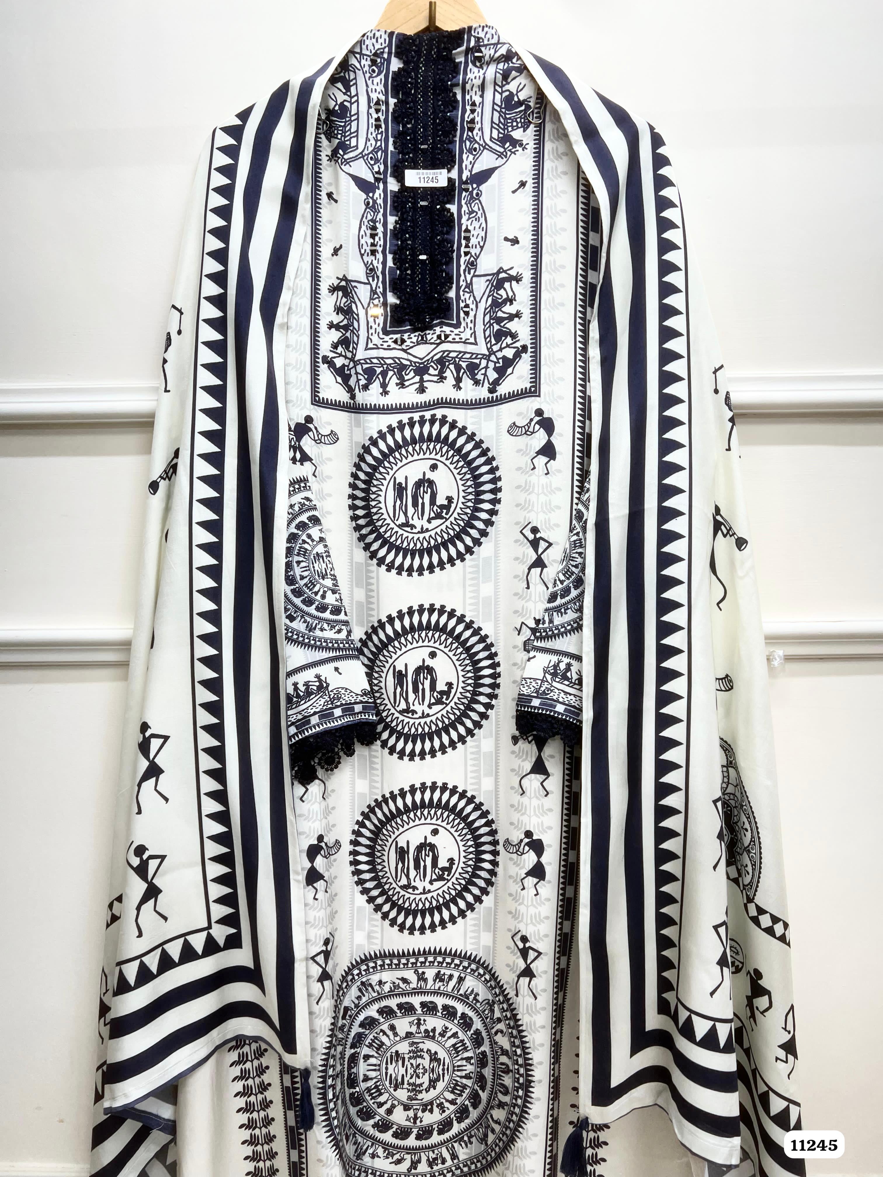 White muslin Printed Semi Stitched -Set Of 3