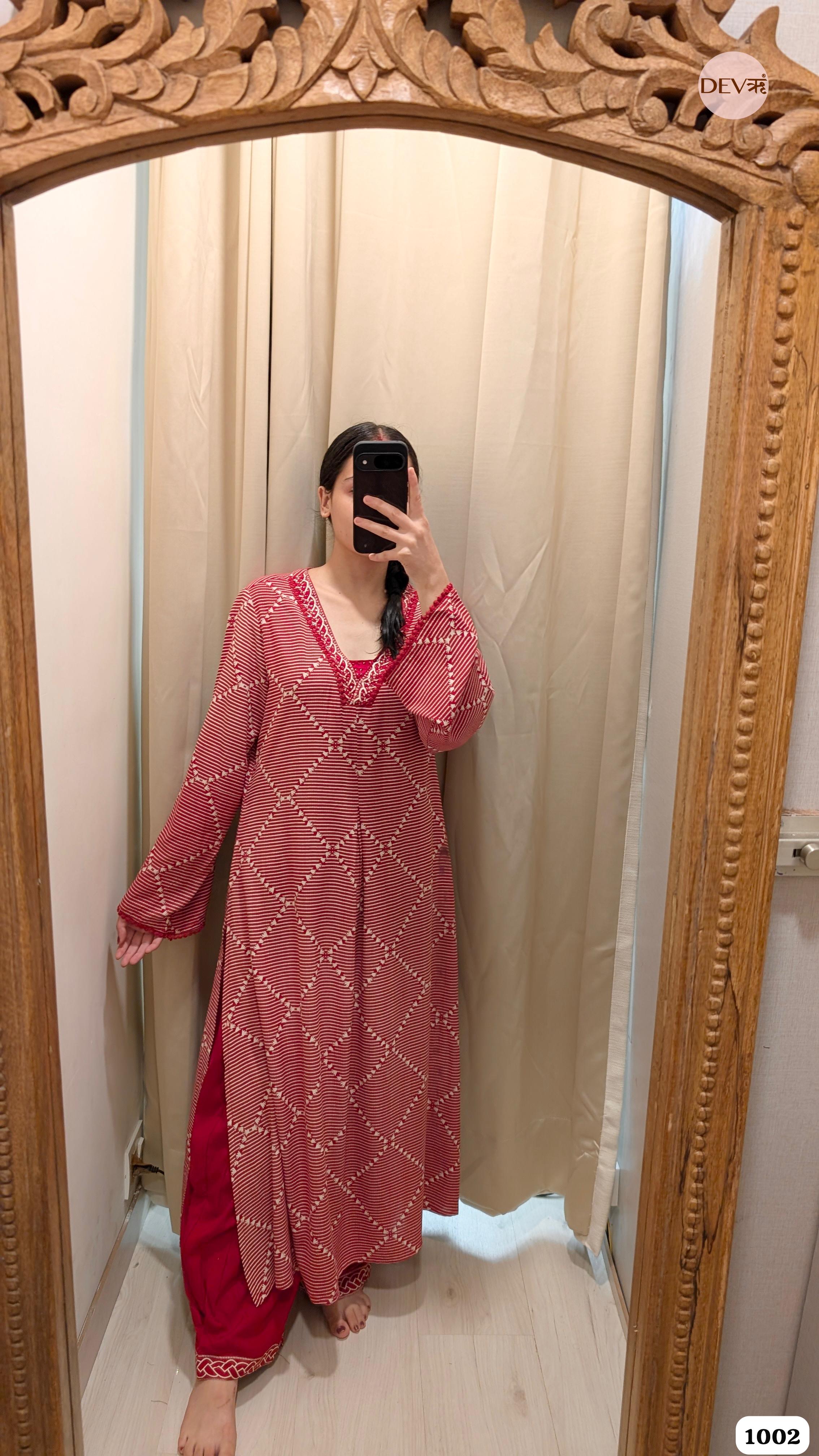 Red Printed Kurta Set In Soft german Reyon Fabric {1002/M}