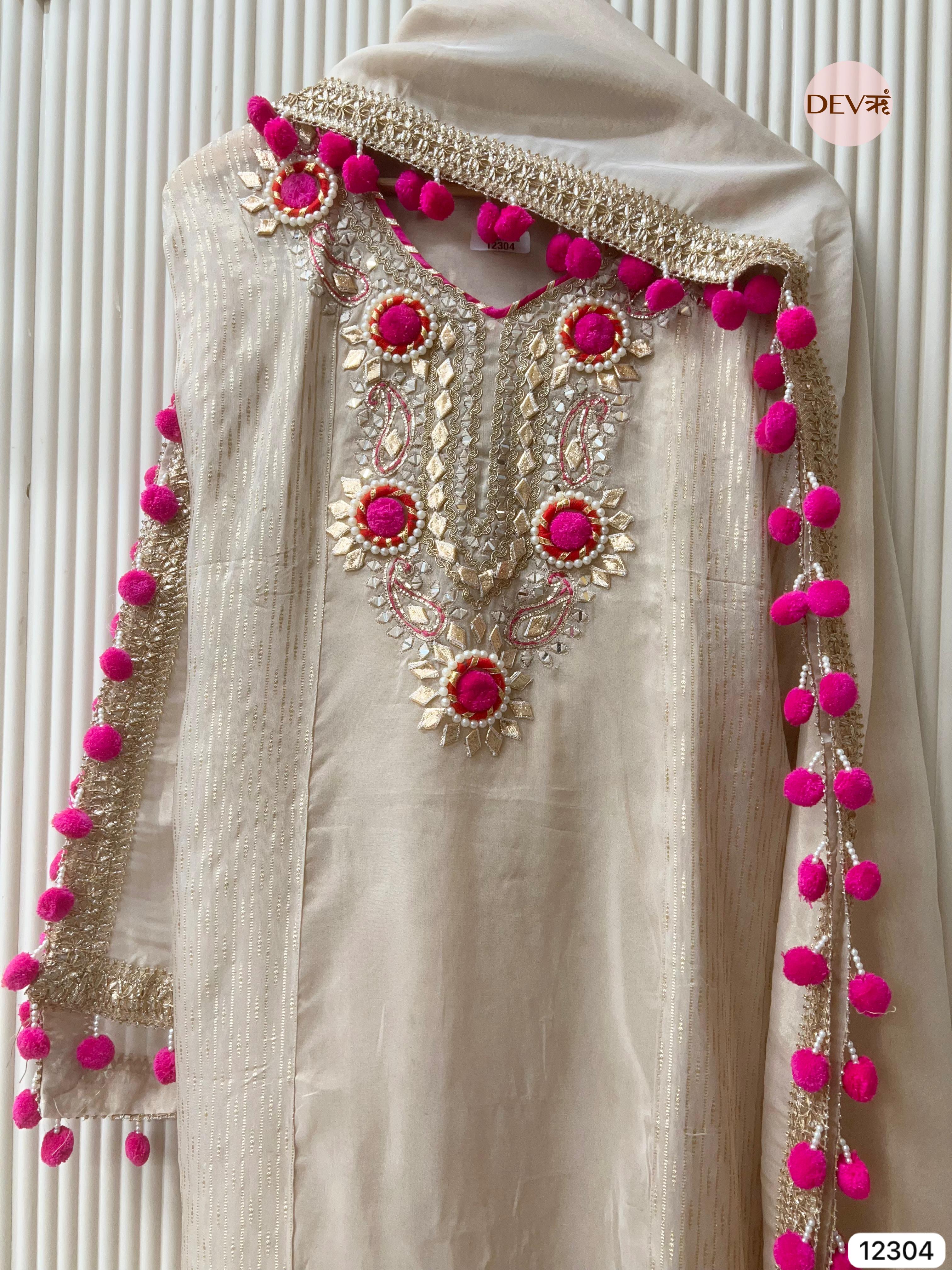 Ivory Pink Tissue Silk Embroidered Unstitched 3-Piece Suit (Devri – D.No 12304)