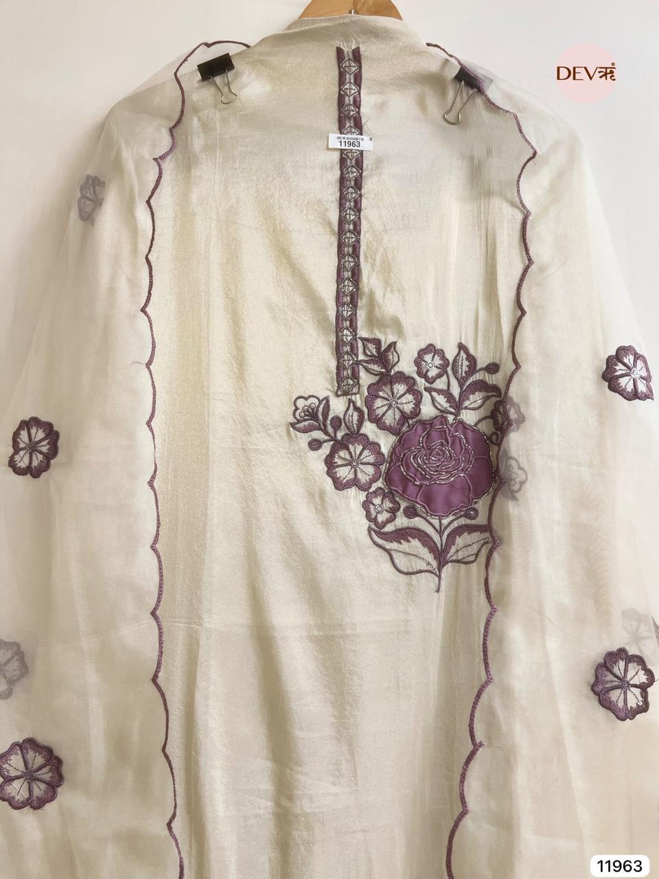 Ivory Tissue Shimmer Embroidered Unstitched 3-Piece Suit (Devri – D.No 11963)