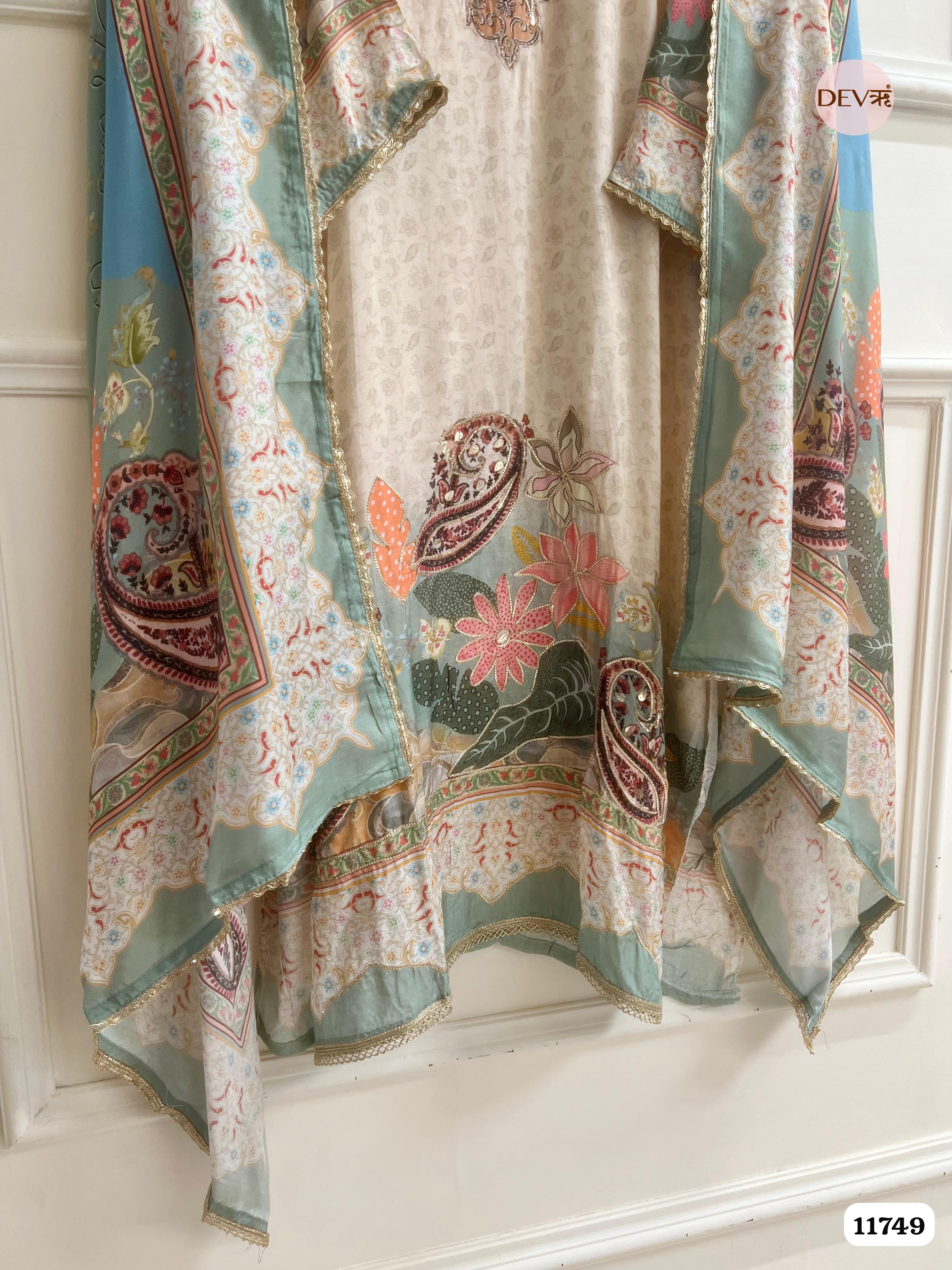 Creamy Muslin Semi Stitched Printed Embroidered -Set Of 3 {11749}