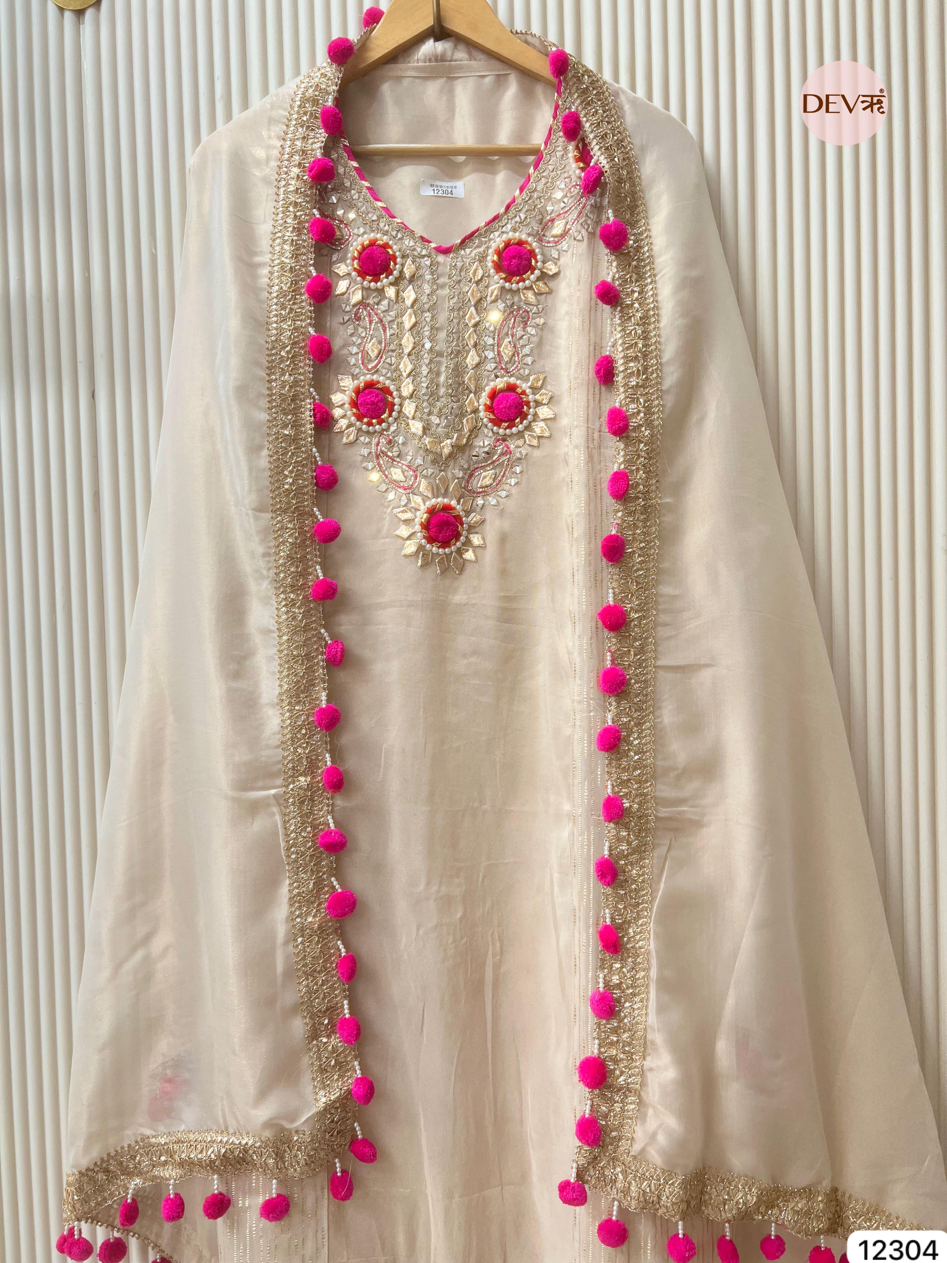 Ivory Pink Tissue Silk Embroidered Unstitched 3-Piece Suit (Devri – D.No 12304)